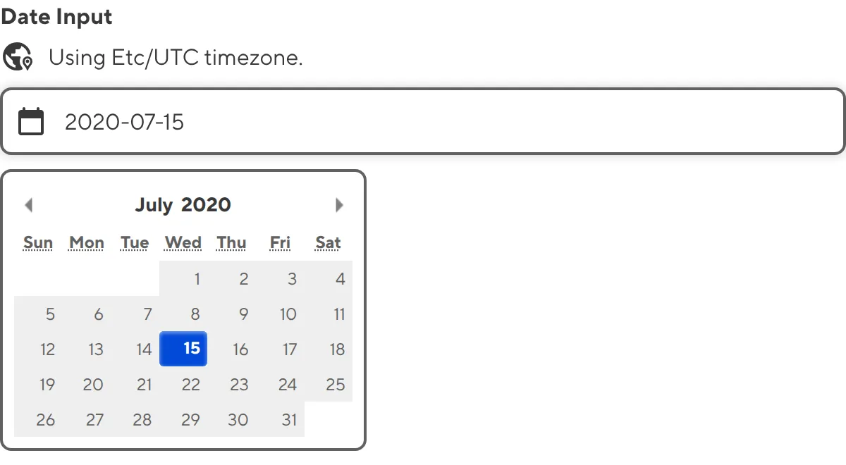A screenshot of the Date input in the Data Editor shows an open calendar widget under the date text field.