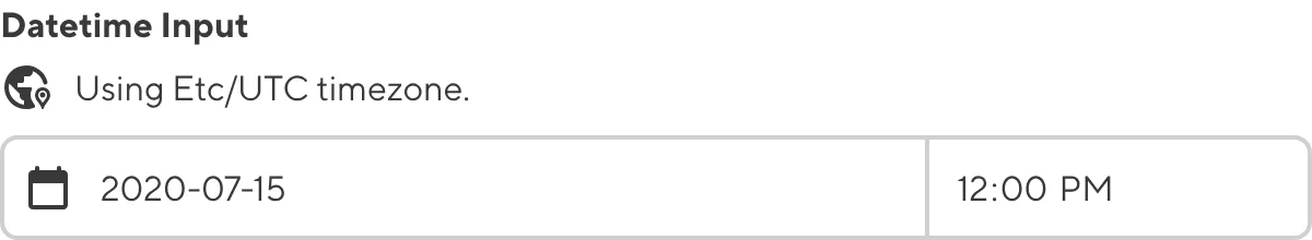 A screenshot of the Datetime input in the Data Editor shows two text fields for date and time values.