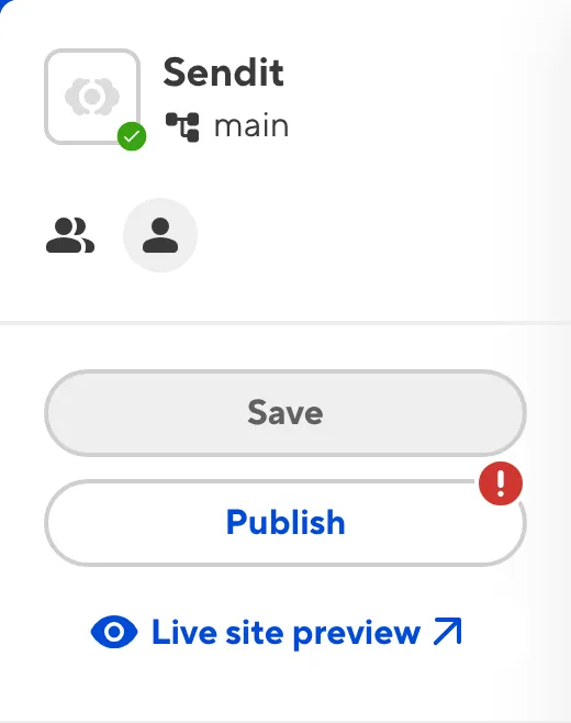 The Publish Button A screenshot of the Publish Button in the Site Navigation shows a Conflicts warning notification in the top right.
