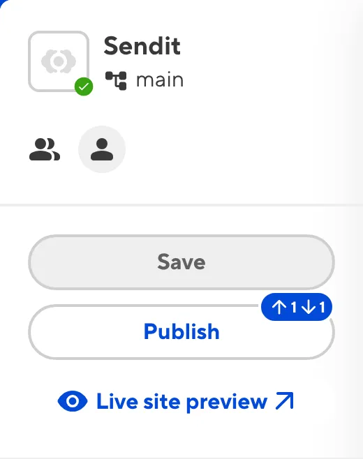 The Publish Button A screenshot of the Publish button shows that one update is available from the Publish Branch.
