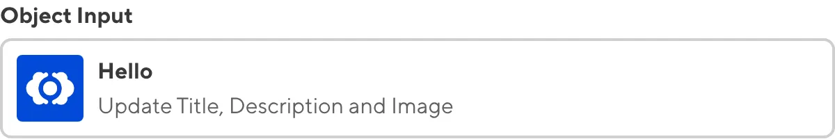 A screenshot of the Object Input in the Data Editor shows a card previewing the nested title, description, and image.