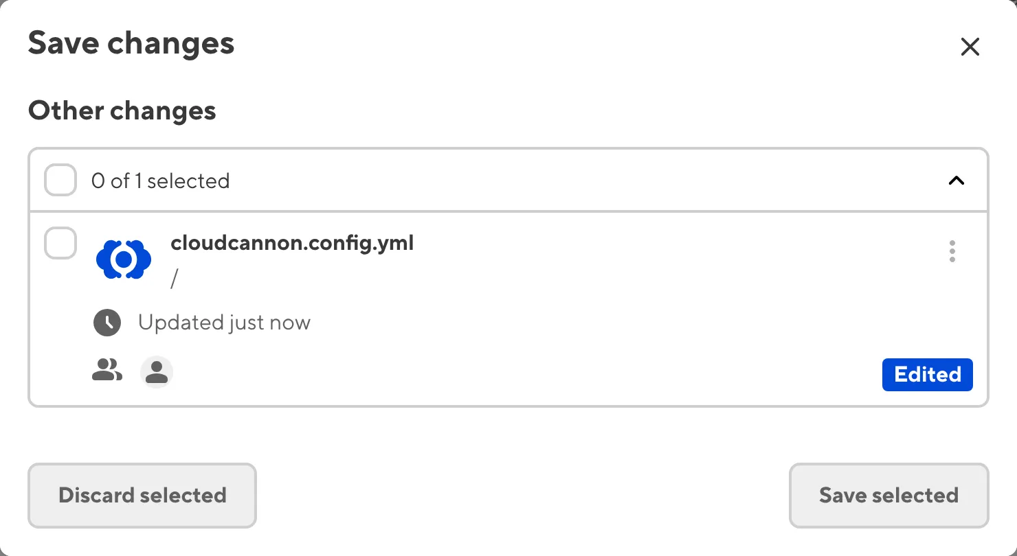 A screenshot of the Save changes modal shows a list of files with unsaved changes, including details about when it was updated and by whom.