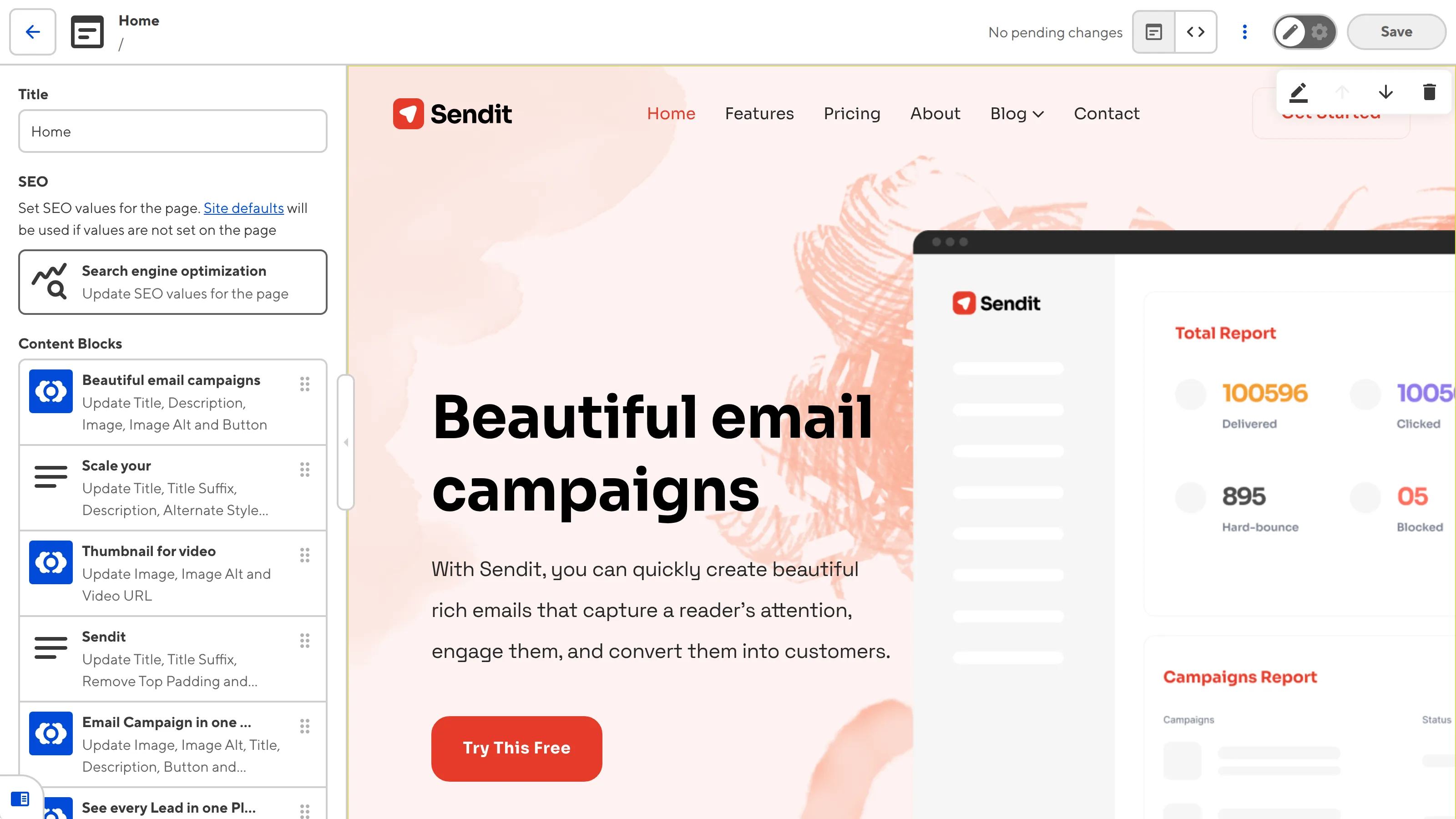 The Visual Editor A screenshot of the Visual Editor displays a webpage preview on the right and a sidebar with input fields on the left.