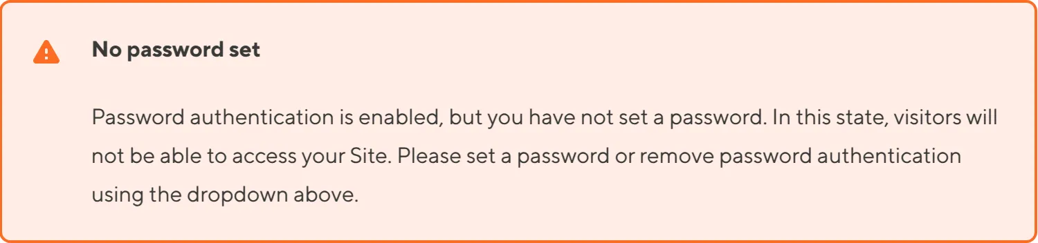 A screenshot of the Site Password Warning on the Authentication page.