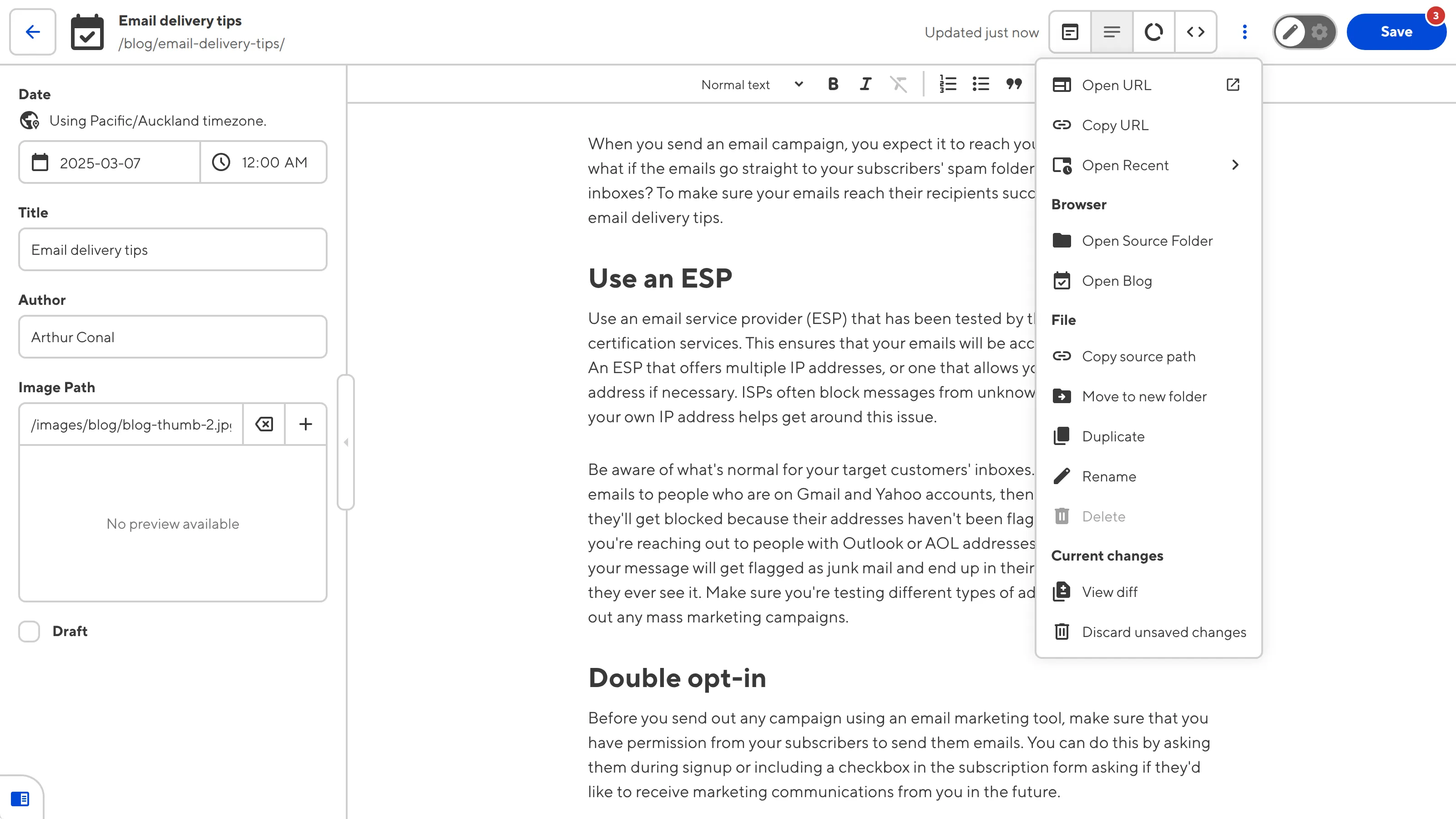 A screenshot of the Content Editor shows the open Context Menu with the Open URL here option.
