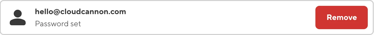 A screenshot of the Authenticated User Card on the Authentication page shows that hello@cloudcannon is invited and has set a password.