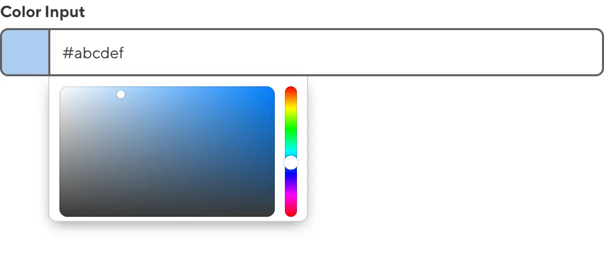 A screenshot of the Color input in the Data Editor shows a HEX value in the text field.