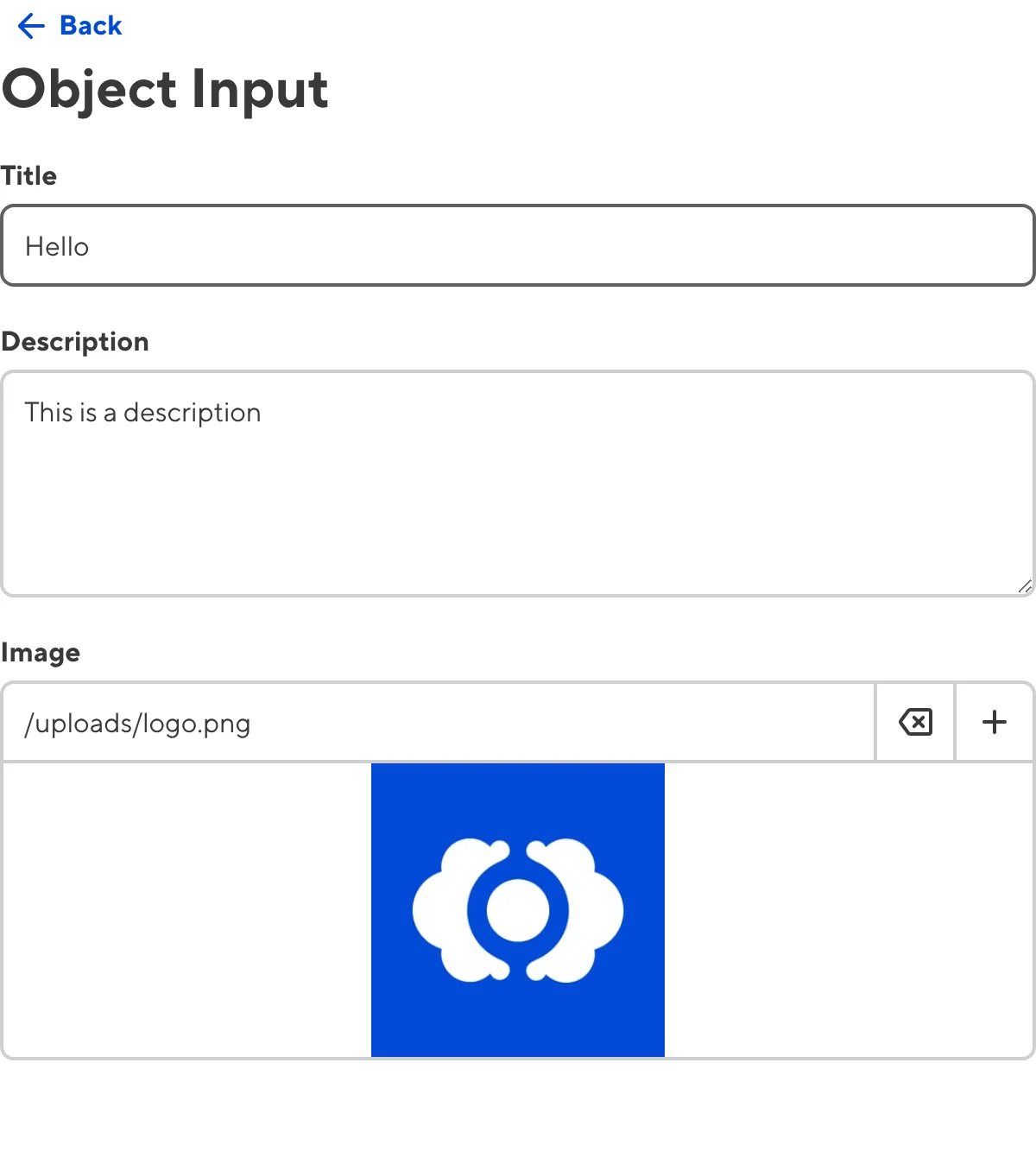 The Object input A screenshot of the nested content within an Object Input in the Data Editor.