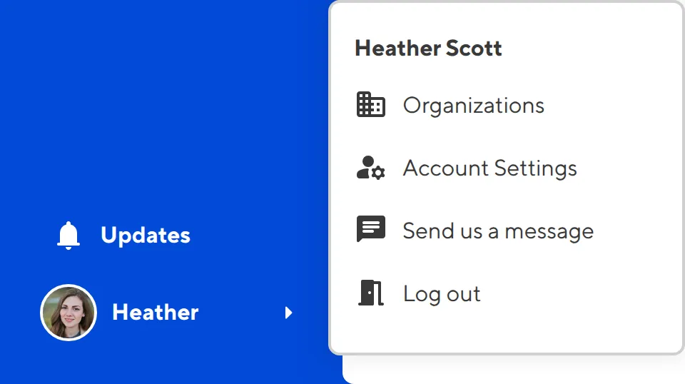 The App Sidebar Footer A screenshot of the footer of the App Sidebar shows links for the Updates modal and the Account Menu.