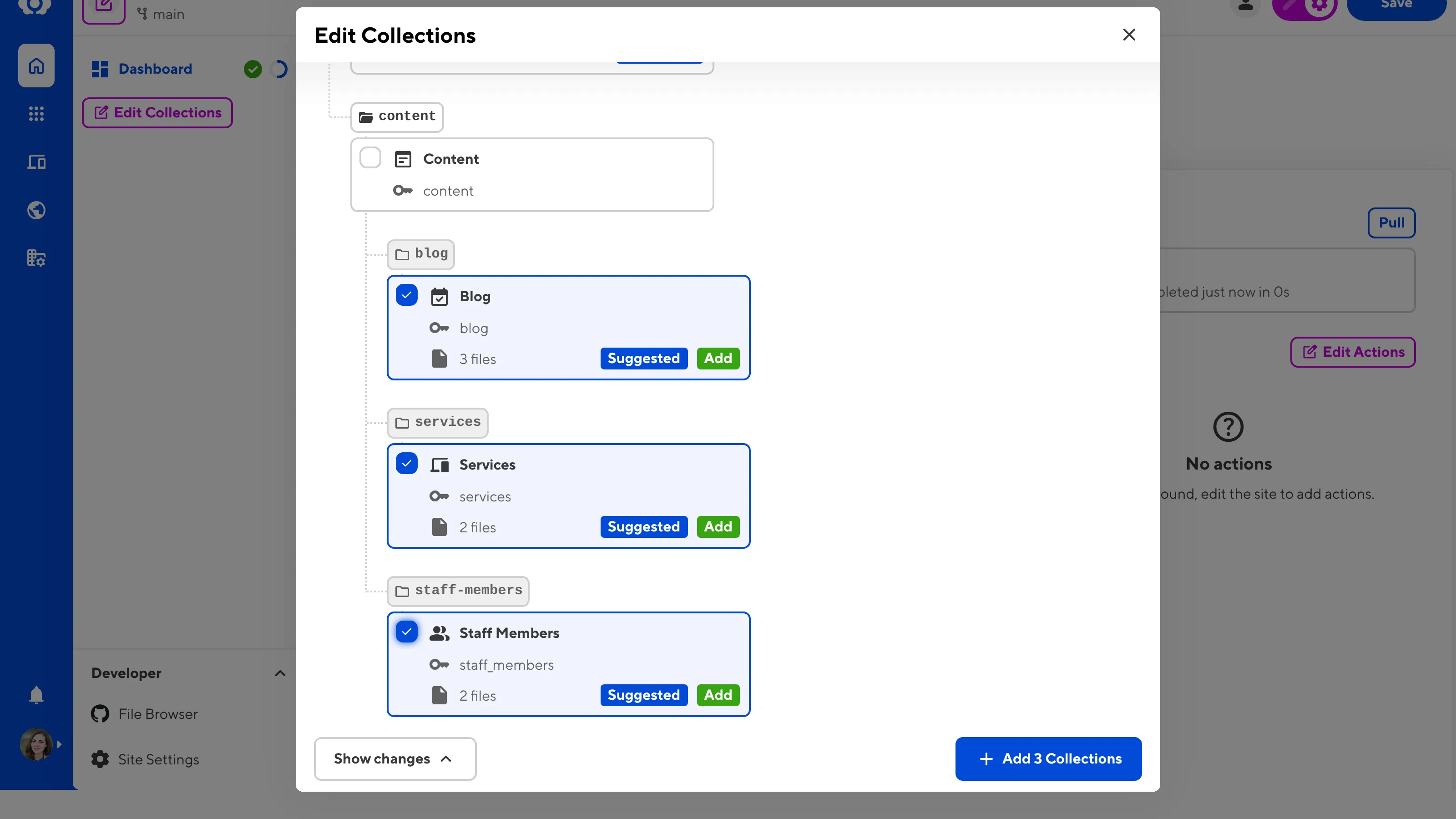 The Edit Collections modal A screenshot of the Edit Collections modal shows that three Collections are selected.