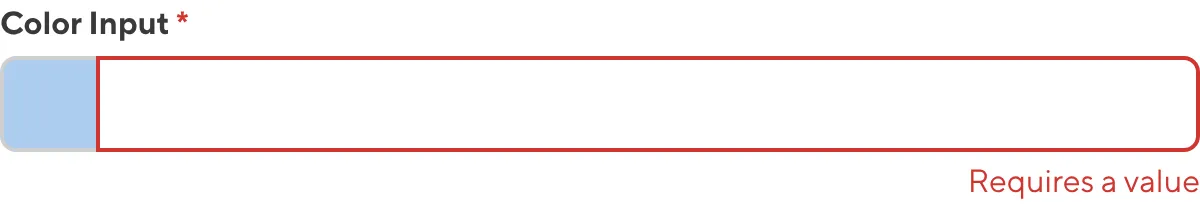 Color Input with required value A screenshot of the Color input in the Data Editor shows that no value is causing an input validation error.