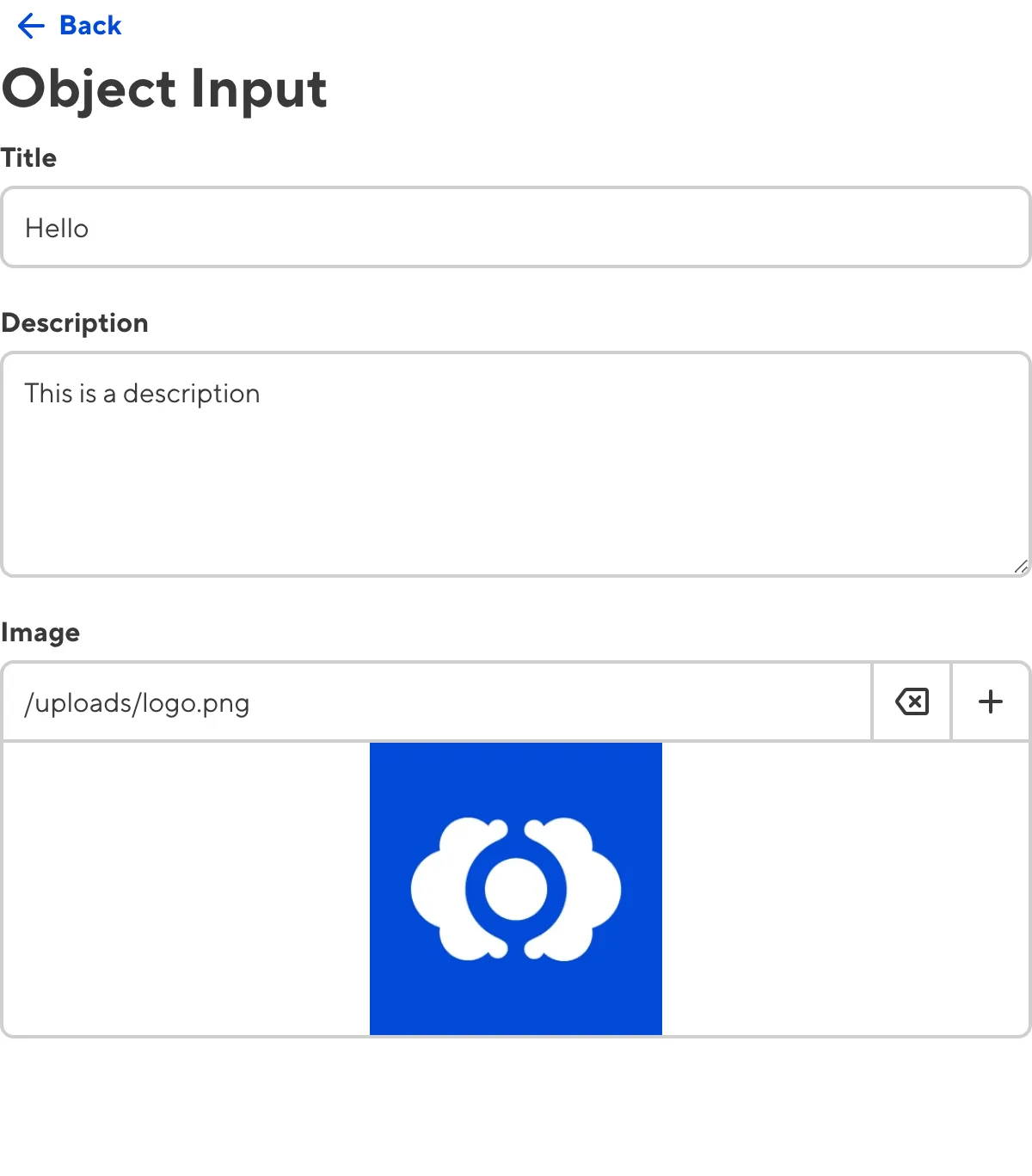 The Object input A screenshot of the nested content within an Object Input in the Data Editor.