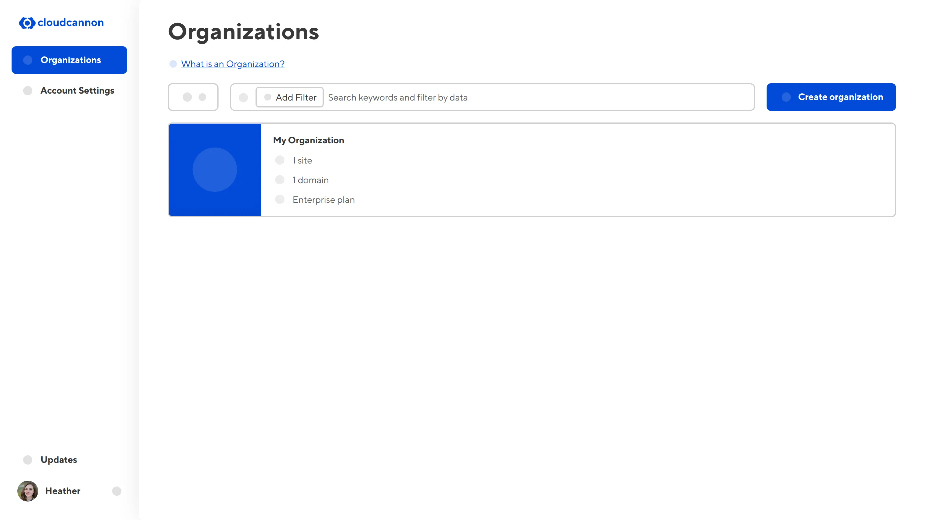 The Organization Browser A screenshot of the Organization Browser shows the Create organization button on the right of the Organization Browser Controls.