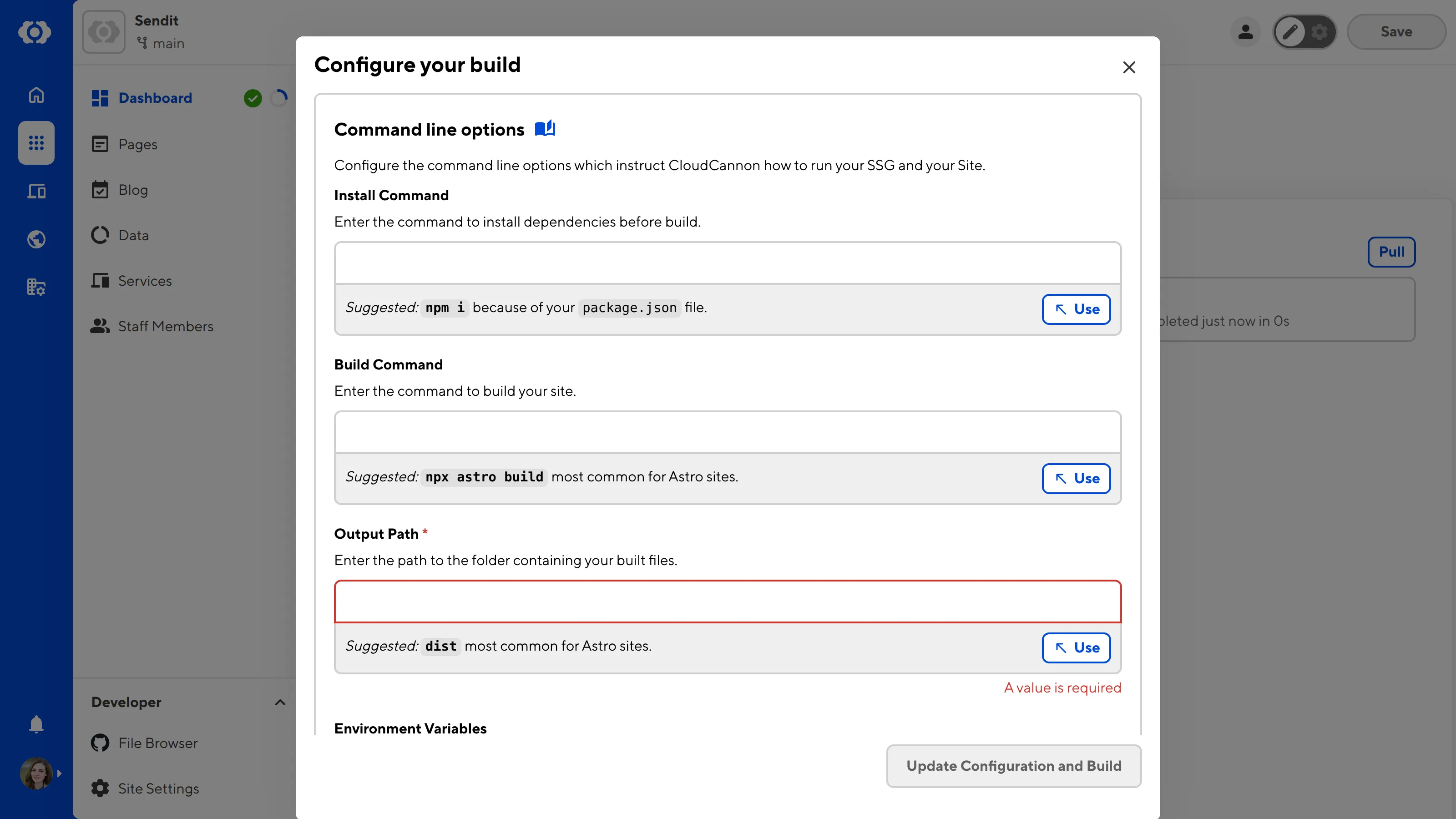The Configure your build modal A screenshot of the Configure your build modal.