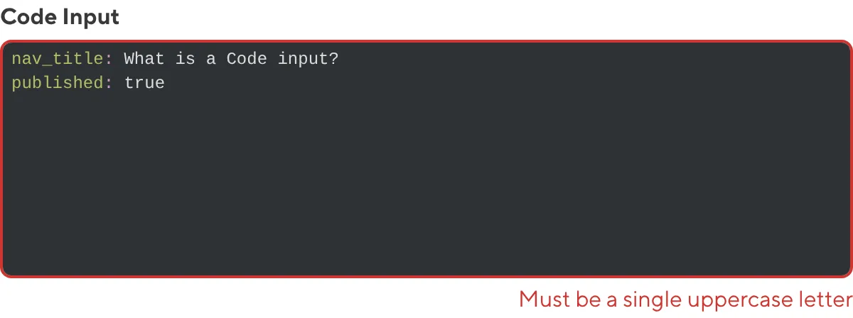 A screenshot of the Code Input in the Data Editor shows an error message as the value does not match the configured pattern.