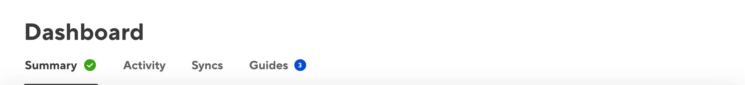 A screenshot of the Site Dashboard tabs on a new Site shows the Summary, Activity, Syncs, and Guides tabs.