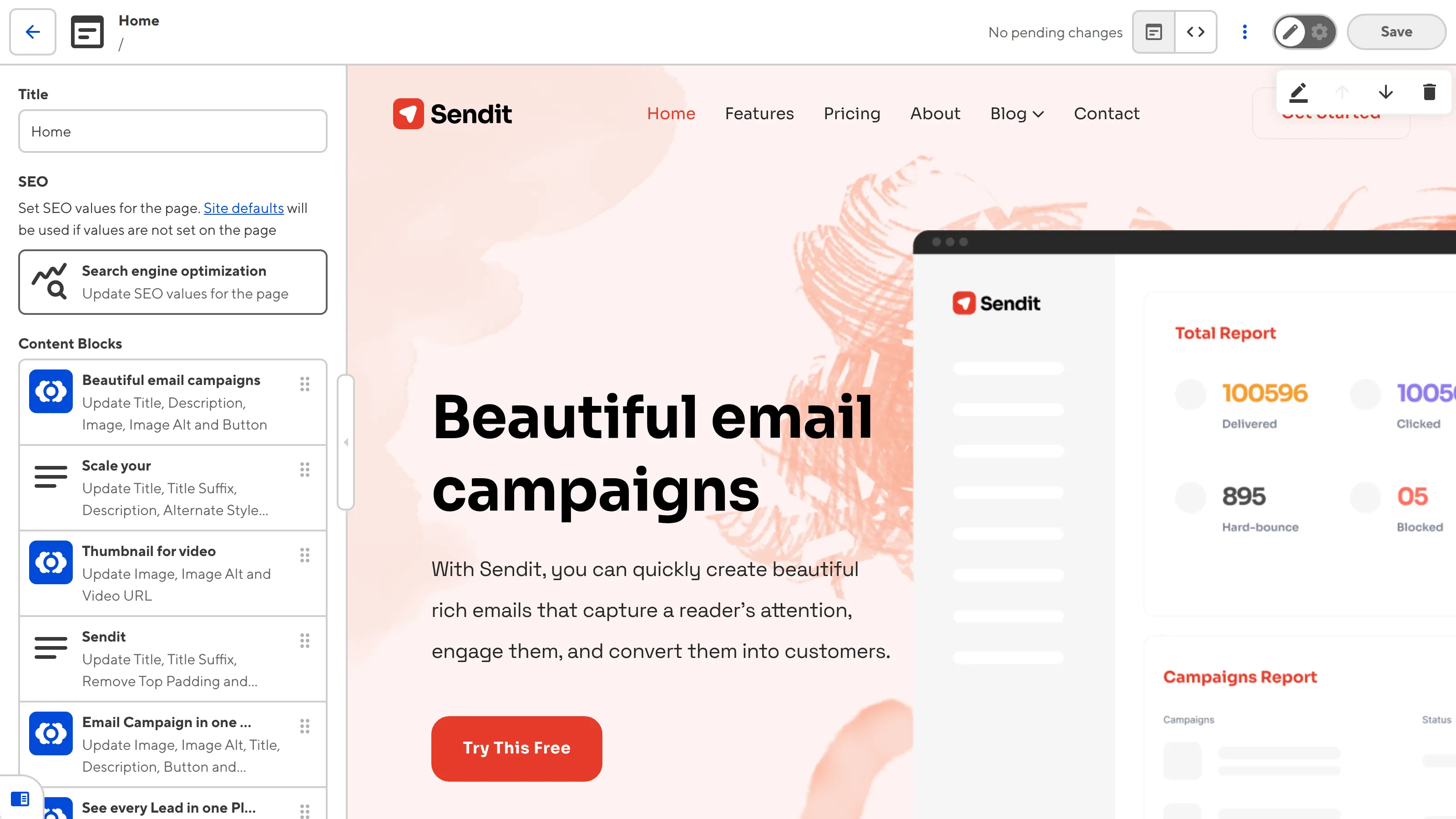 The Visual Editor A screenshot of the Visual Editor displays a webpage preview on the right and a sidebar with input fields on the left.
