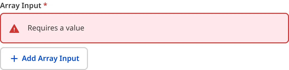 A screenshot of the Array input in the Data Editor shows that no value is causing an input validation error.