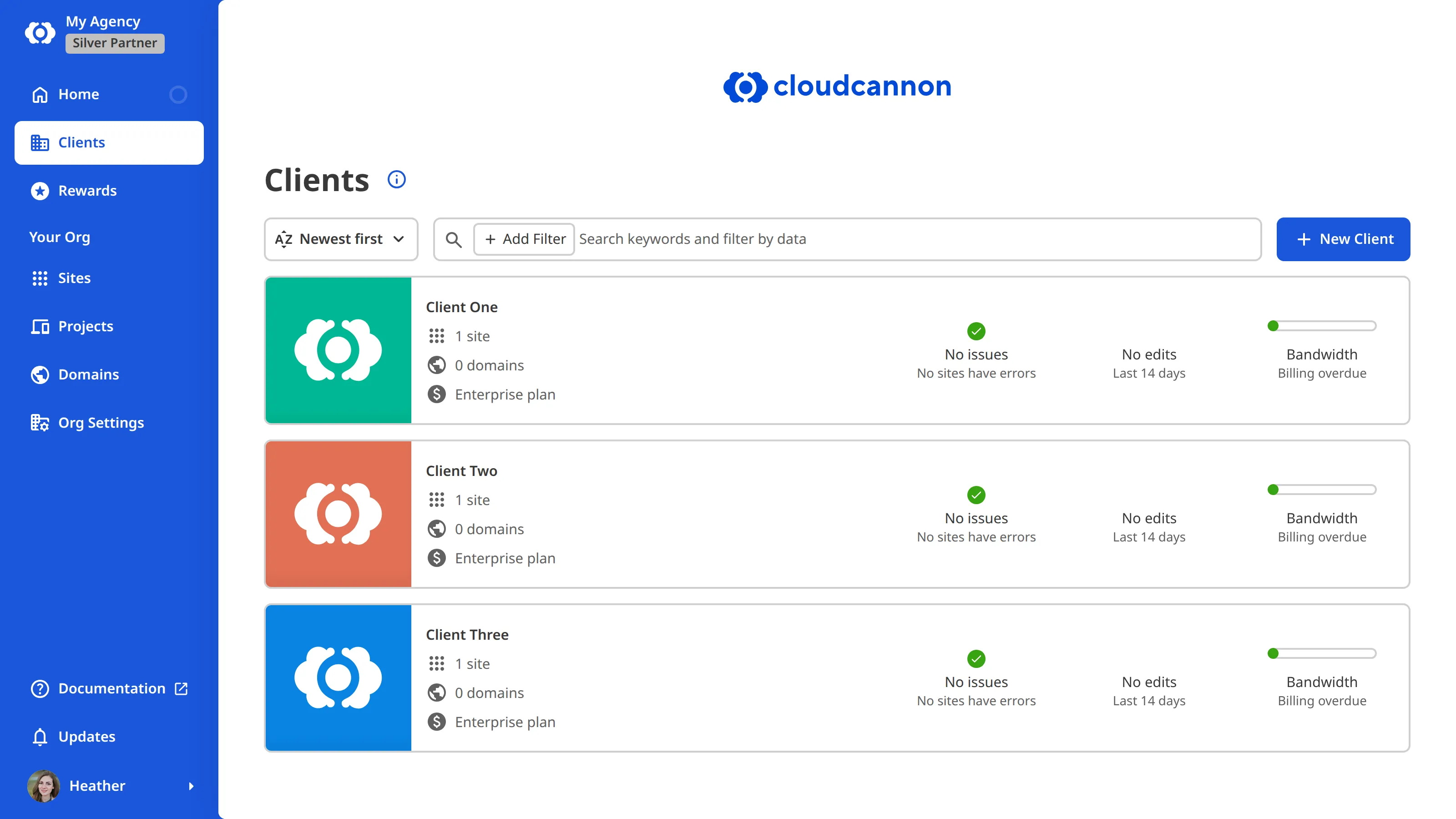 A screenshot of the Partner Dashboard shows one Partner Program Organization and a button labelled + New client.