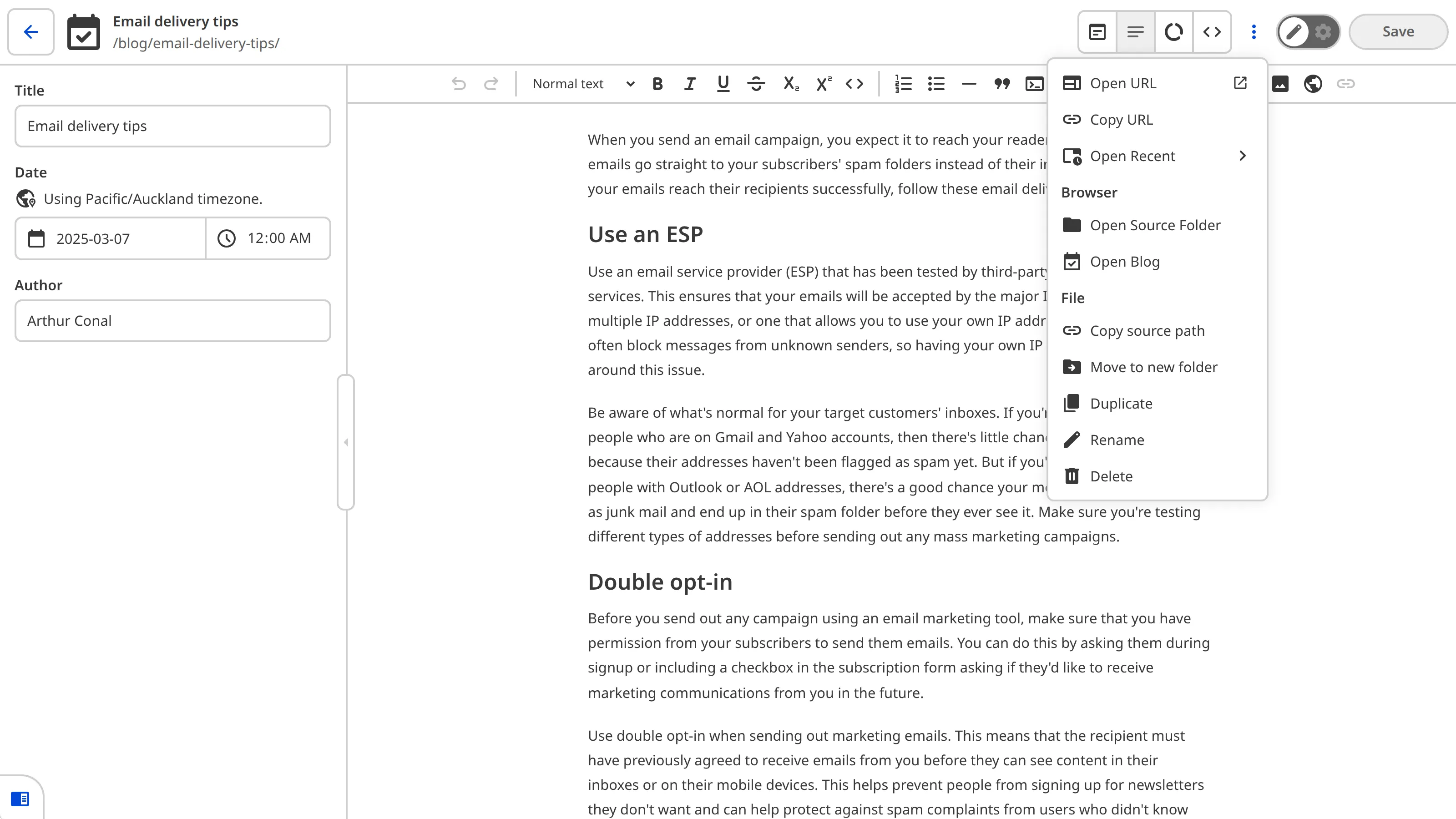 A screenshot of the Context Menu in the top right of the editing interface.