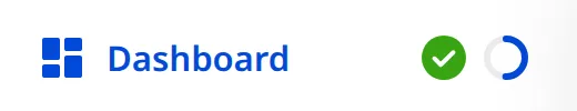 A screenshot of the Dashboard link in the Site Navigation, with the Status indicator and Guide progress indicator.