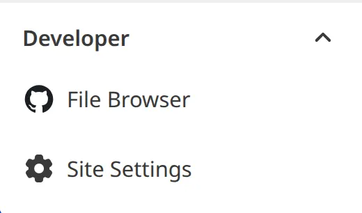 A screenshot of the Site Navigation shows links to the File Browser and Site Settings.