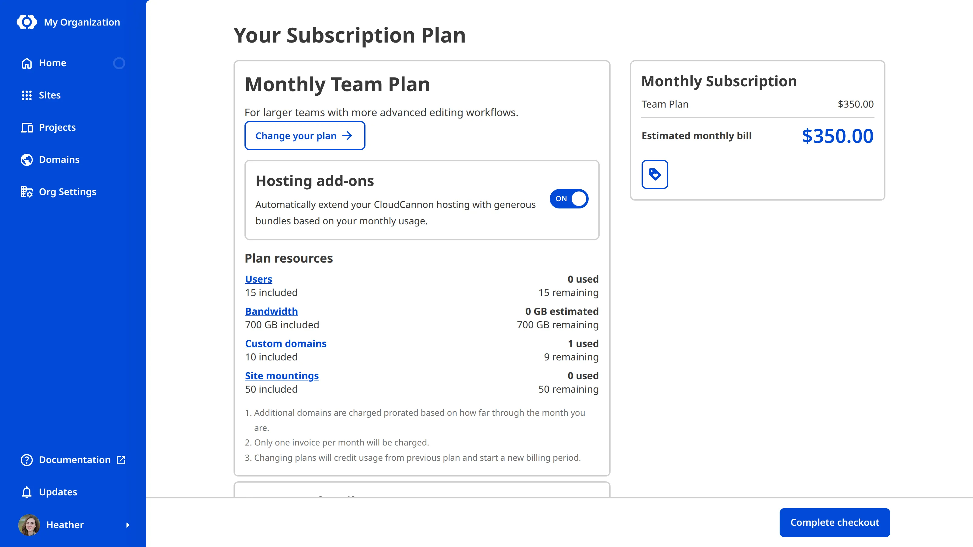 The Your Subscription Plan page A screenshot of the Your Subscription Plan page shows 15 users allocated, 0 used, and 15 remaining.