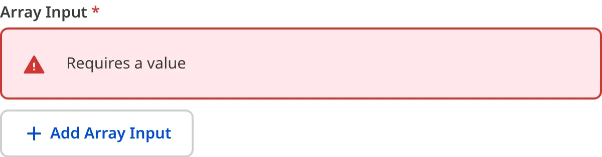 A screenshot of the Array input in the Data Editor shows that no value is causing an input validation error.