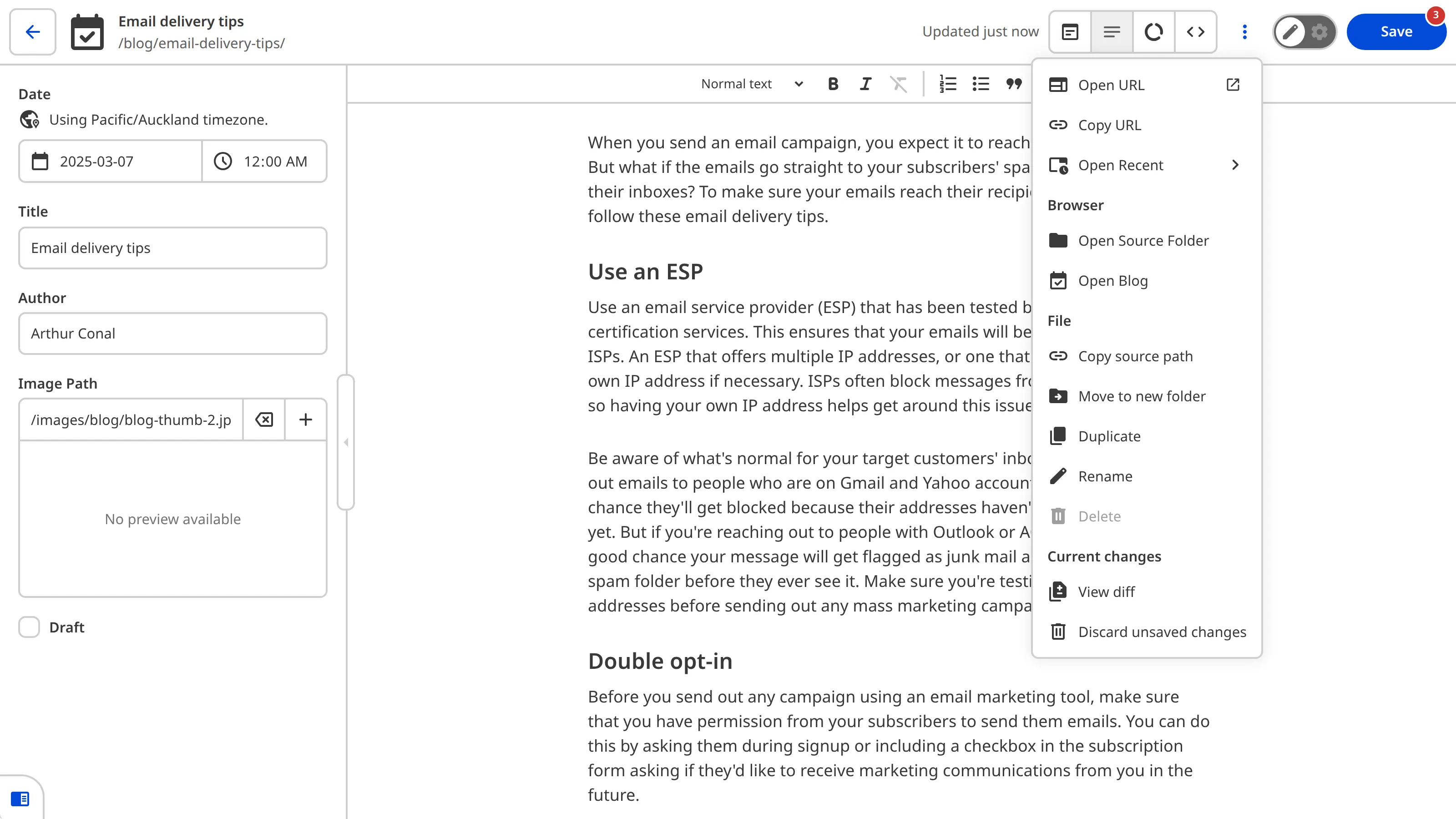 A screenshot of the Content Editor shows the open Context Menu with the Open URL here option.