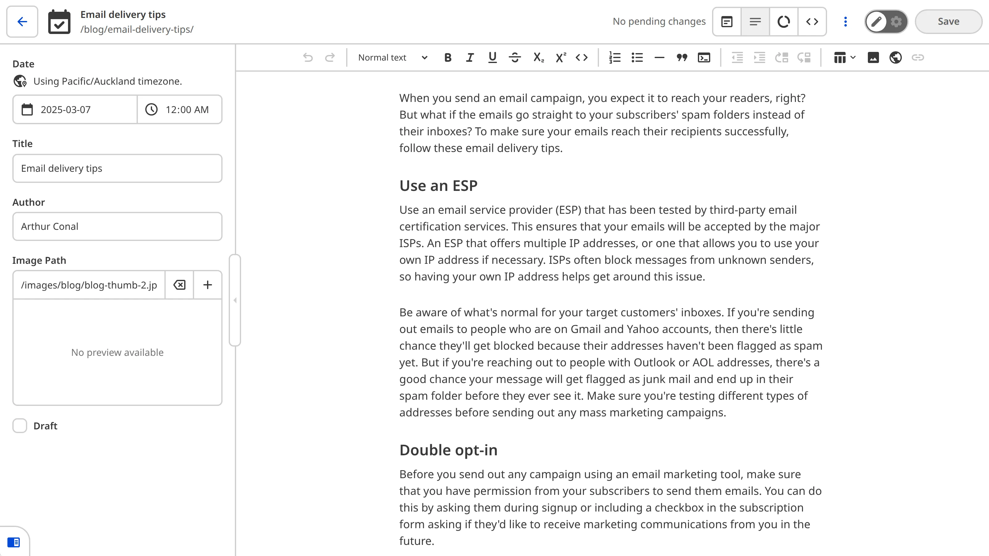 A screenshot of a blog file open in the Content Editor.