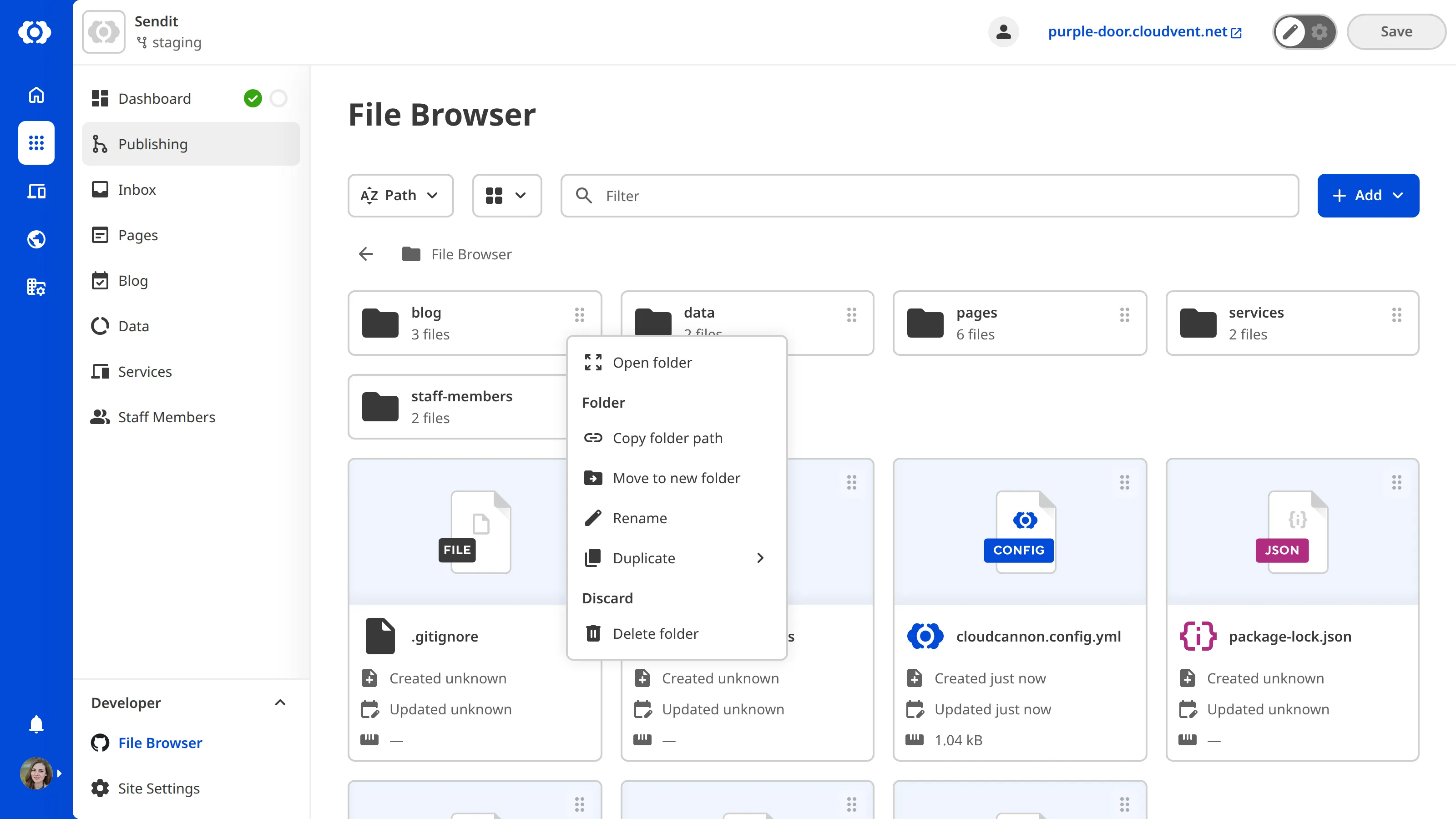 A screenshot of the File browser shows the Context Menu open for a folder with several file actions.