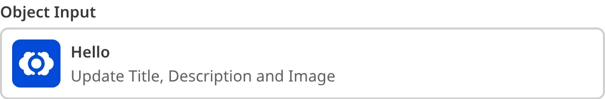 A screenshot of the Object Input in the Data Editor shows a card previewing the nested title, description, and image.