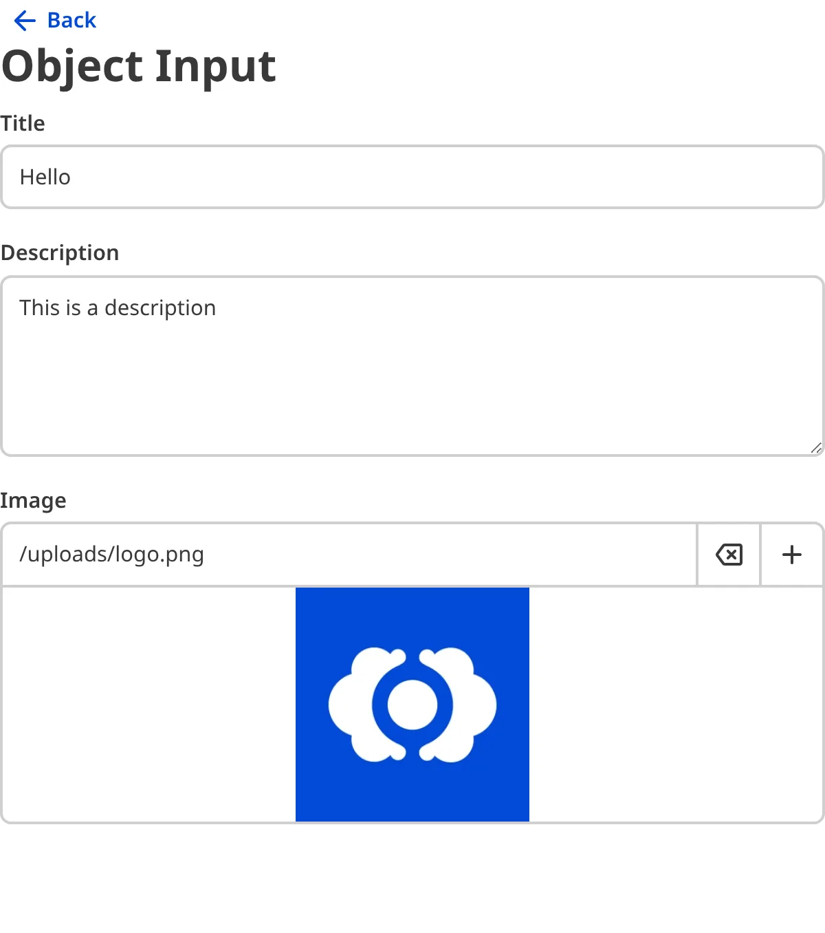 A screenshot of the nested content within an Object Input in the Data Editor.