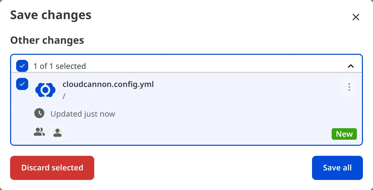 A screenshot of the Save changes modal shows a list of files with unsaved changes, including details about when it was updated and by whom.