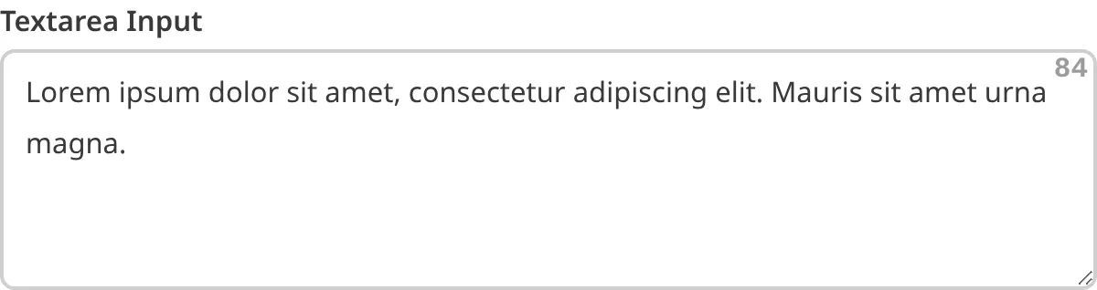 A screenshot of the Text Input in the Data Editor shows a character counter in the top right of the text field.