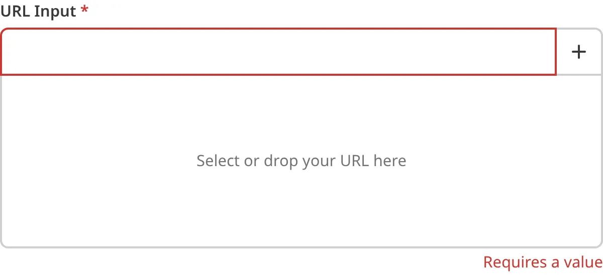 A screenshot of the URL input in the Data Editor shows that no value is causing an input validation error.