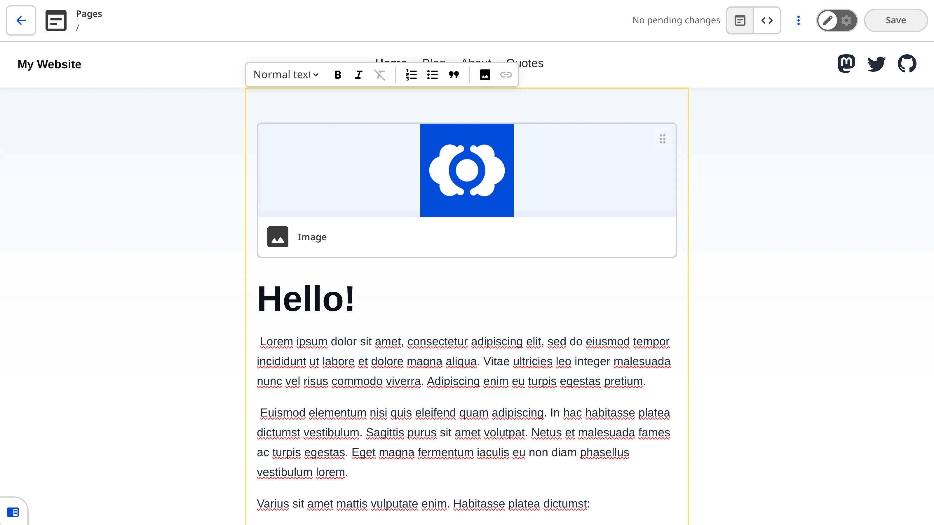 A screenshot of the Visual Editor shows yellow Editable Region boxes around the rich text content on the Home webpage.
