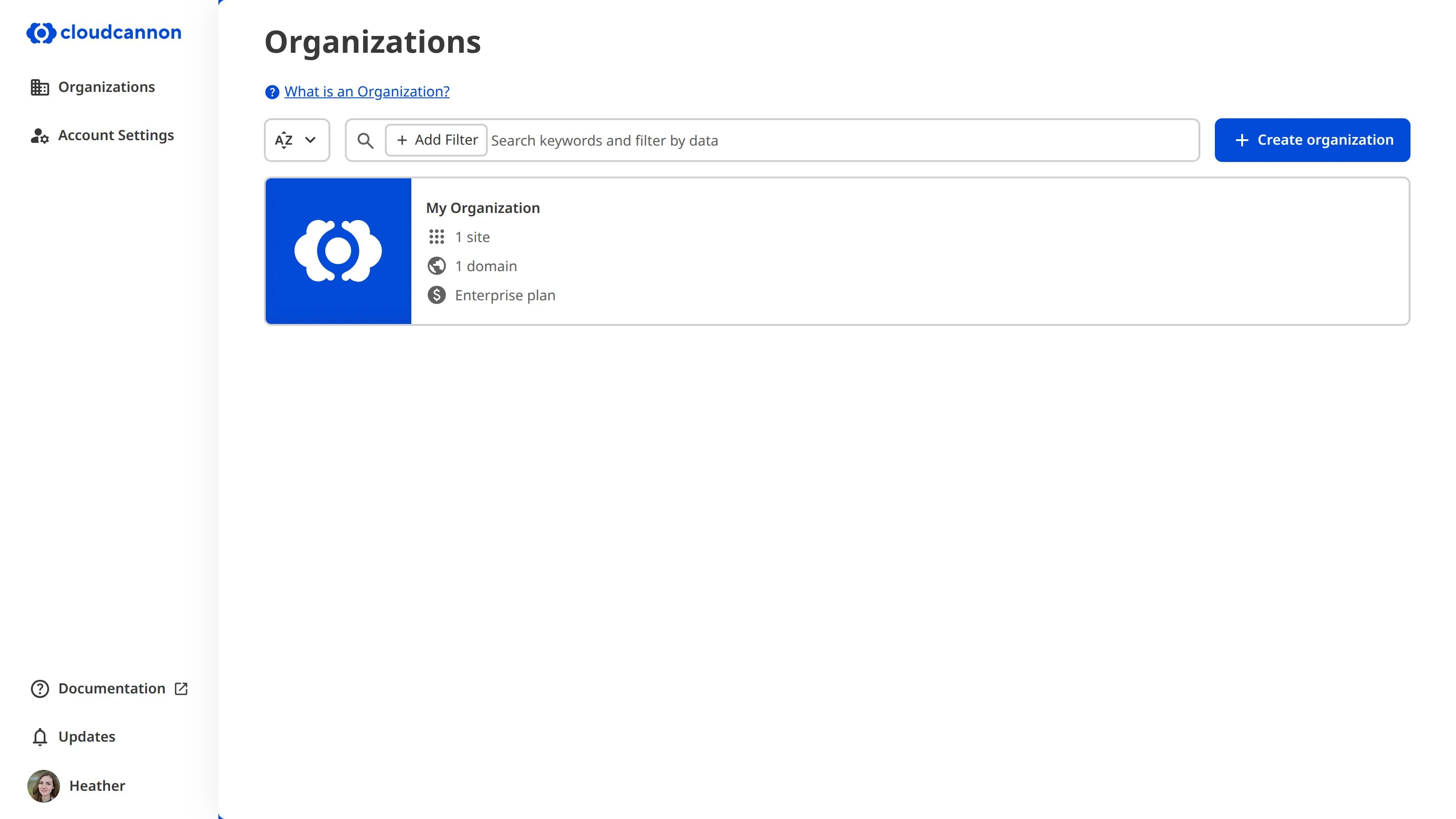 Screenshot of Organizations list