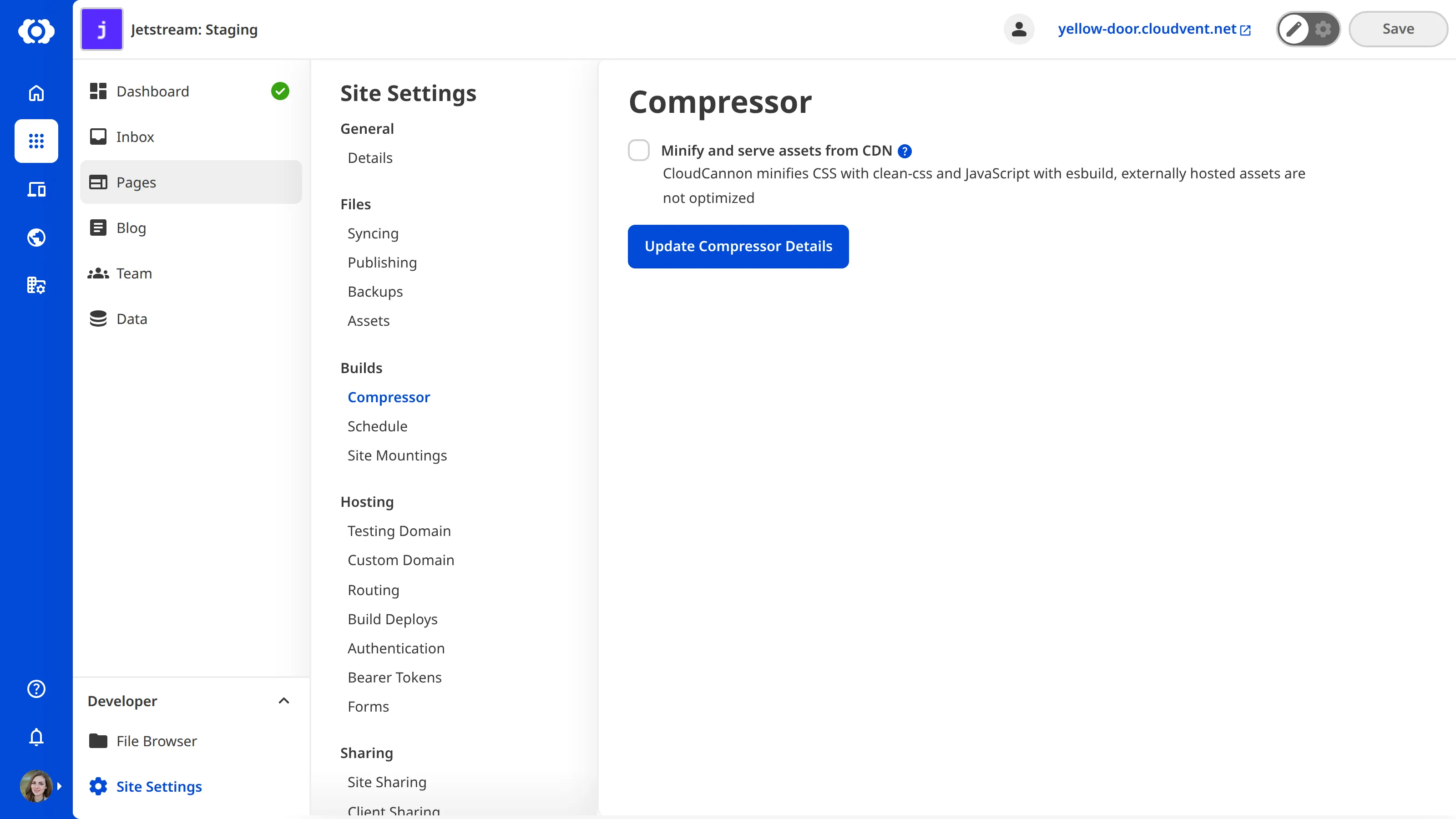 Screenshot of compressor settings screen