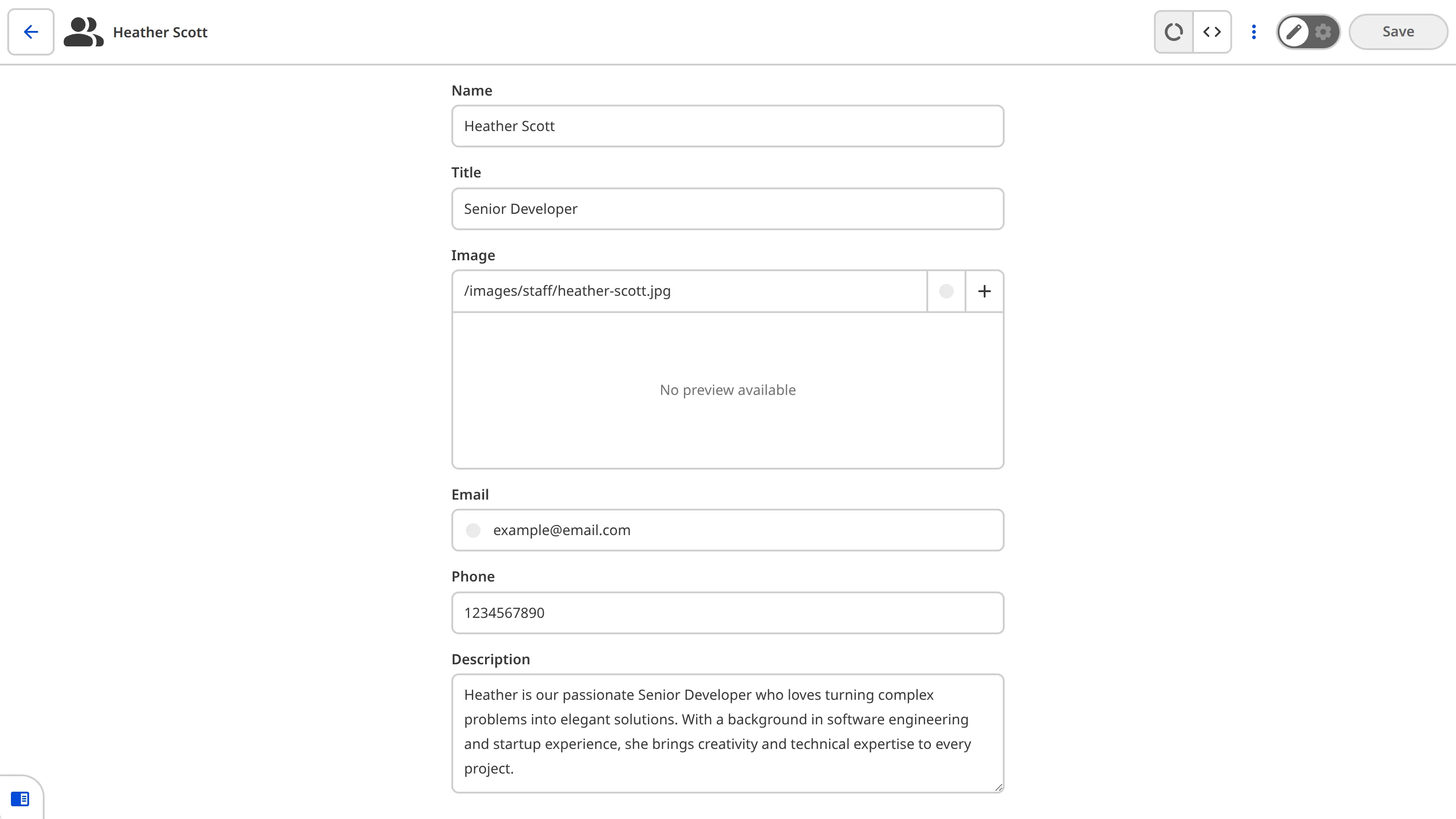 A screenshot of the Data Editor, an editing interface for structured data files and markup file front matter.