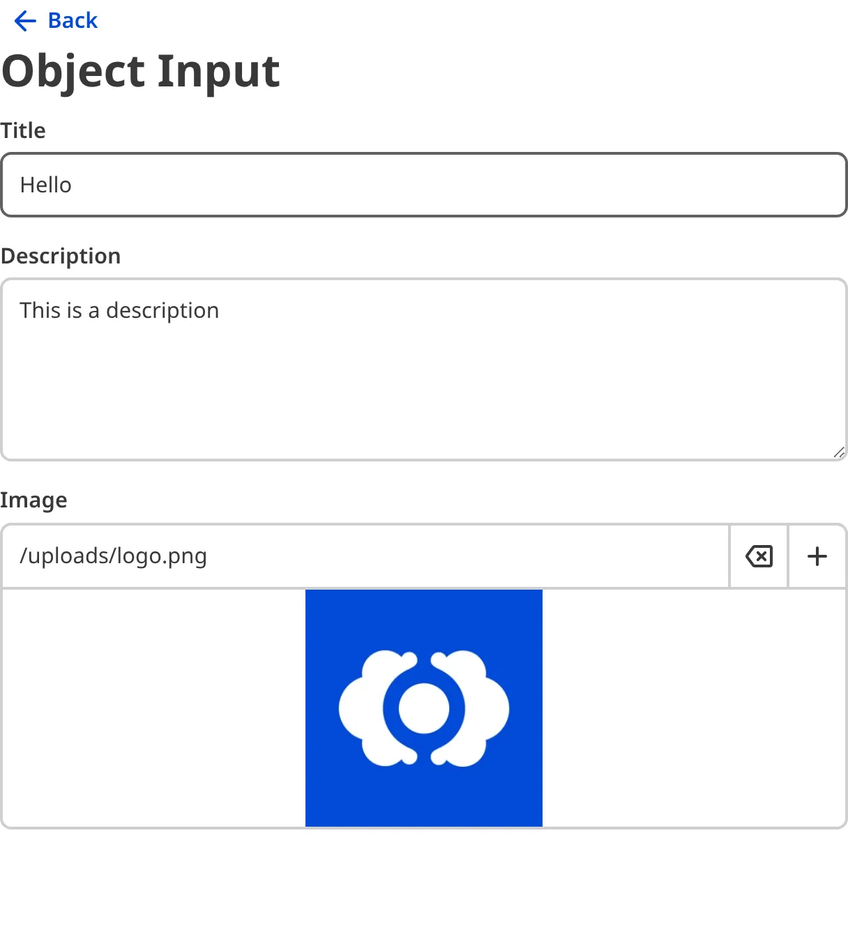 A screenshot of the nested content within an Object Input in the Data Editor.