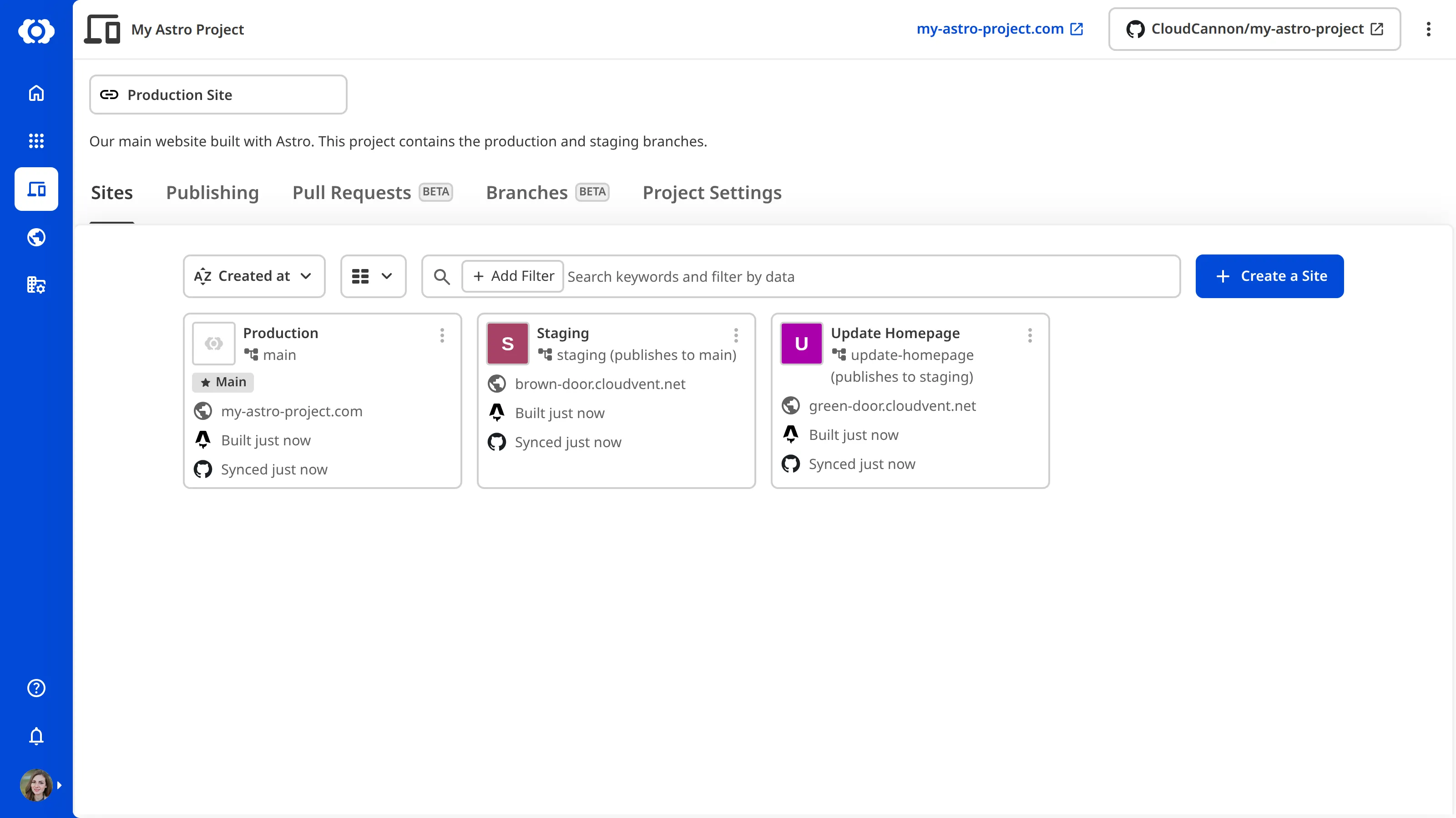 A screenshot of the Project page shows a Related Link displayed at the top, above the list of Sites.