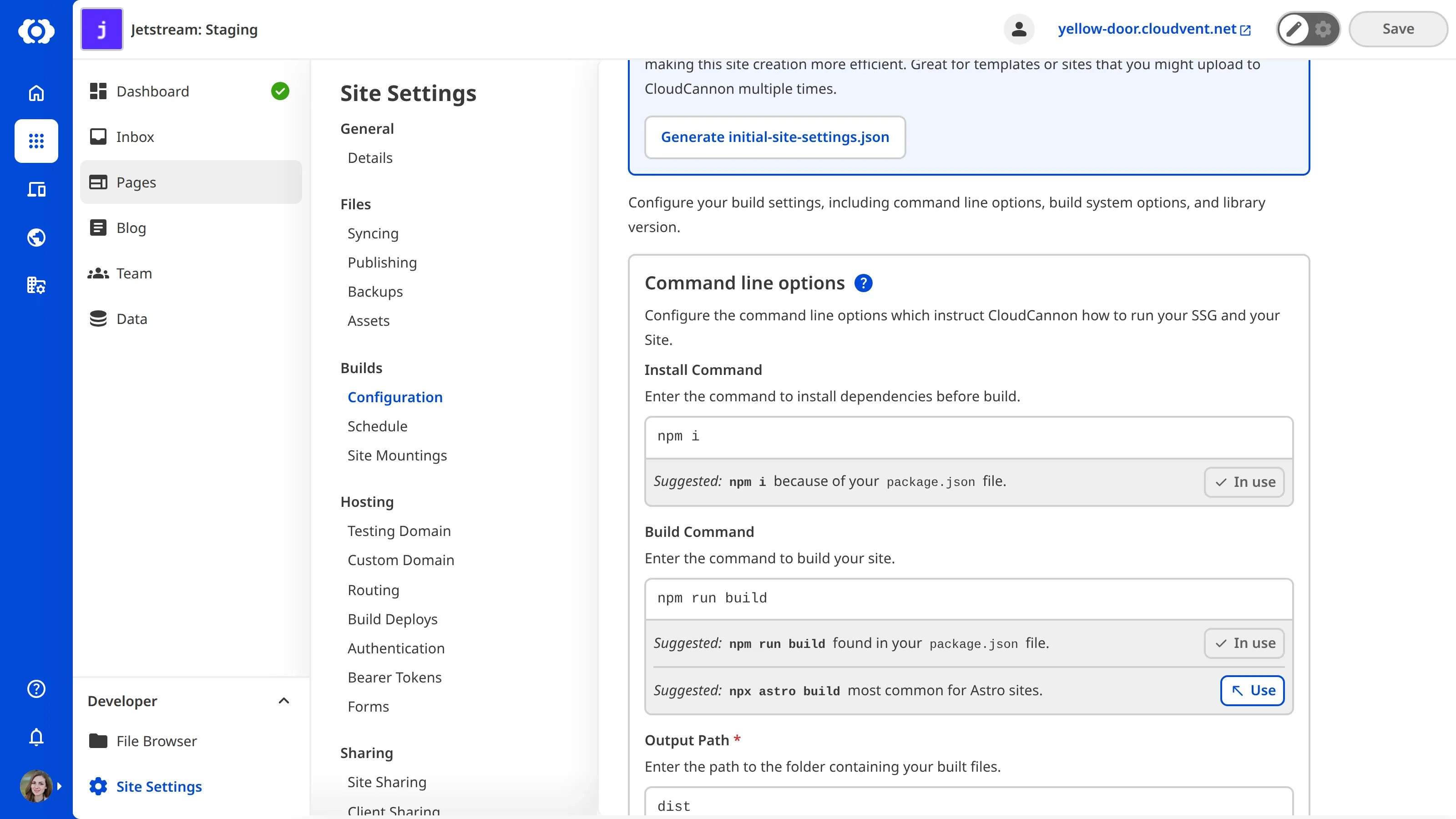 A screenshot of the Build Configuration page shows text fields for configuring your command line options.