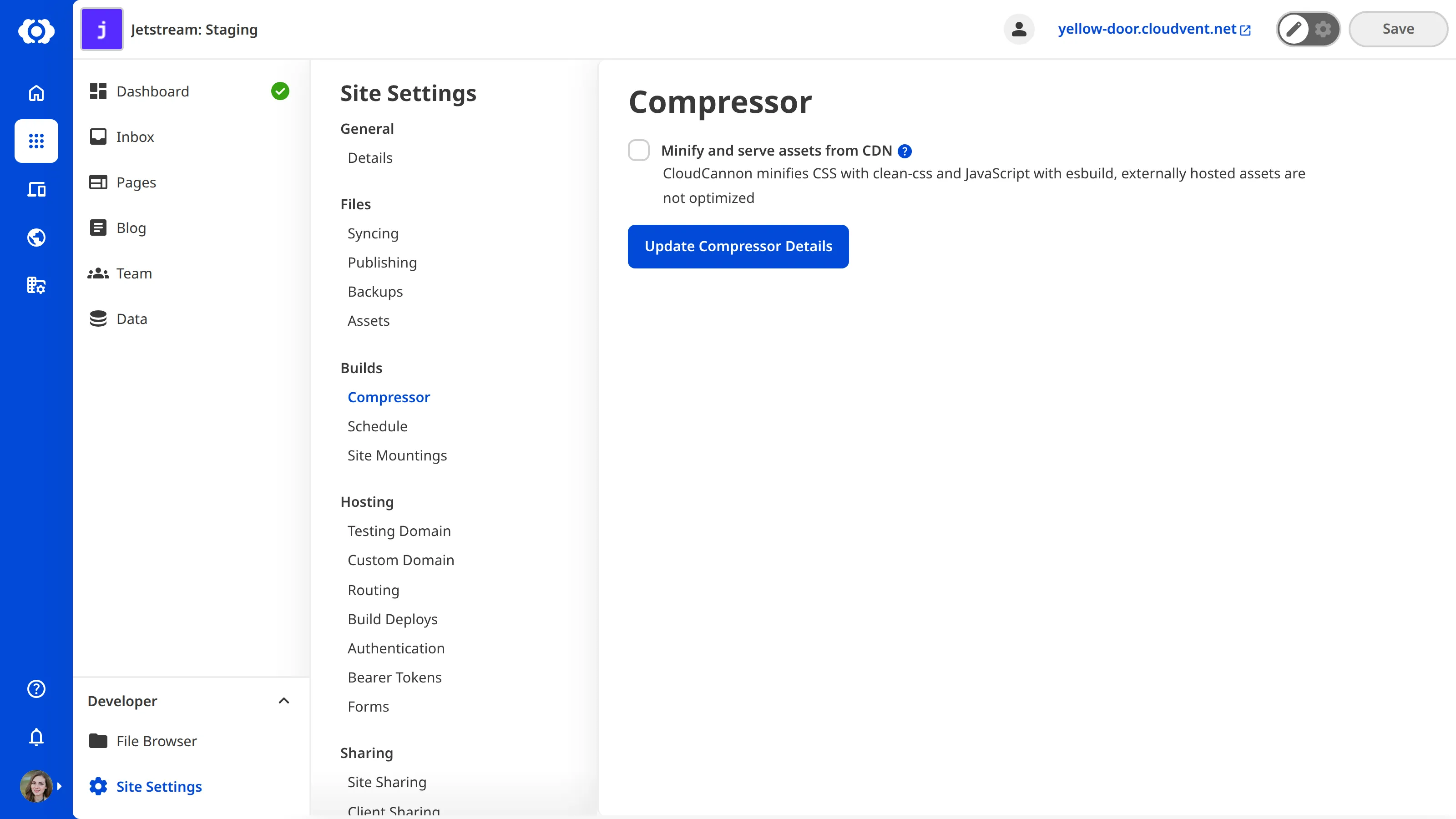 Screenshot of compressor settings screen