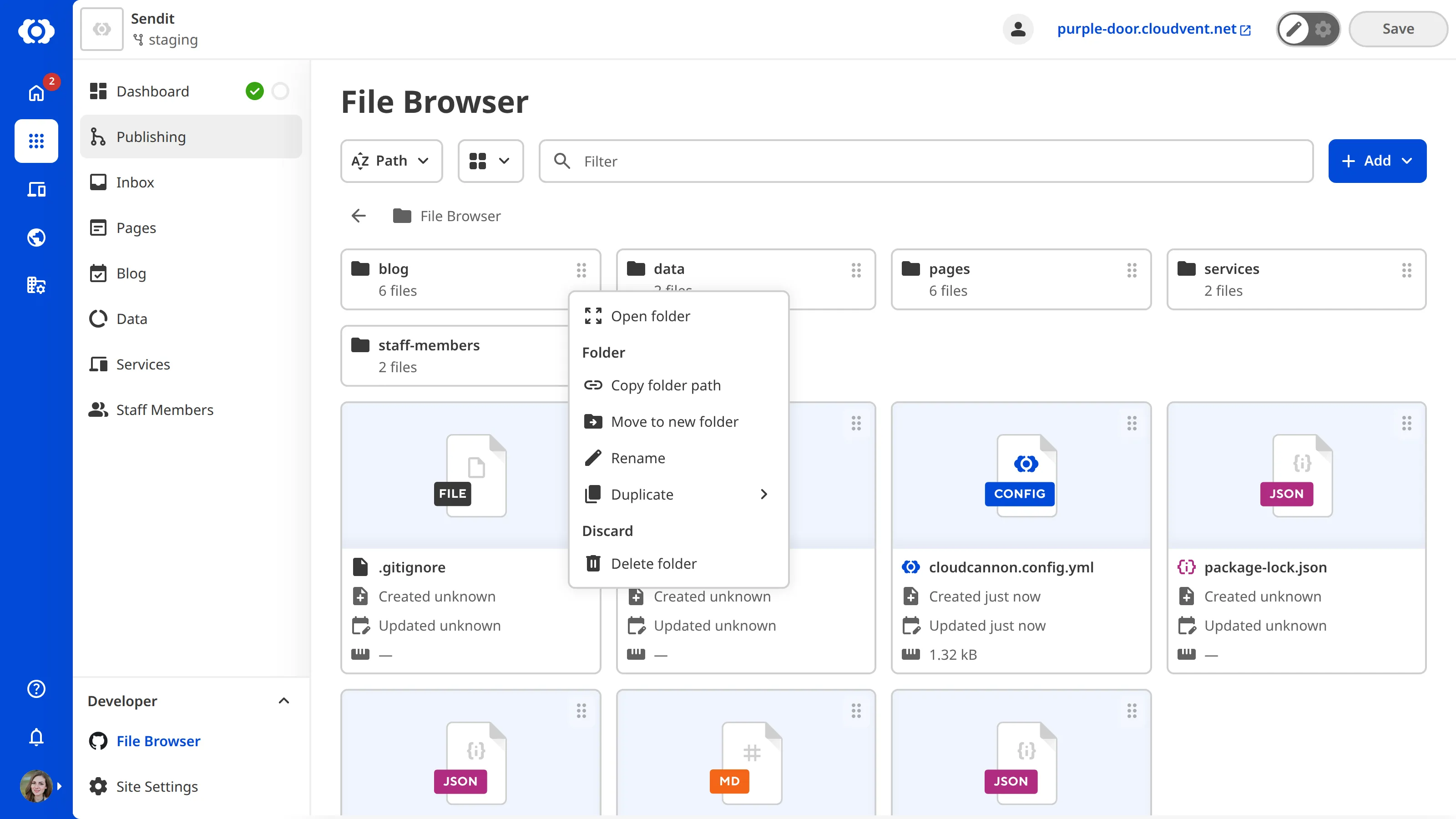 A screenshot of the File browser shows the Context Menu open for a folder with several file actions.