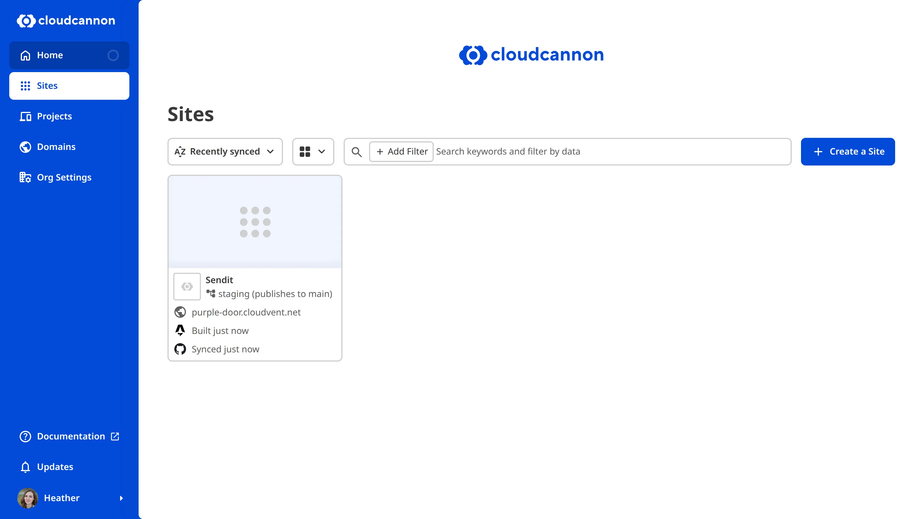 Screenshot of Sites list with custom branding