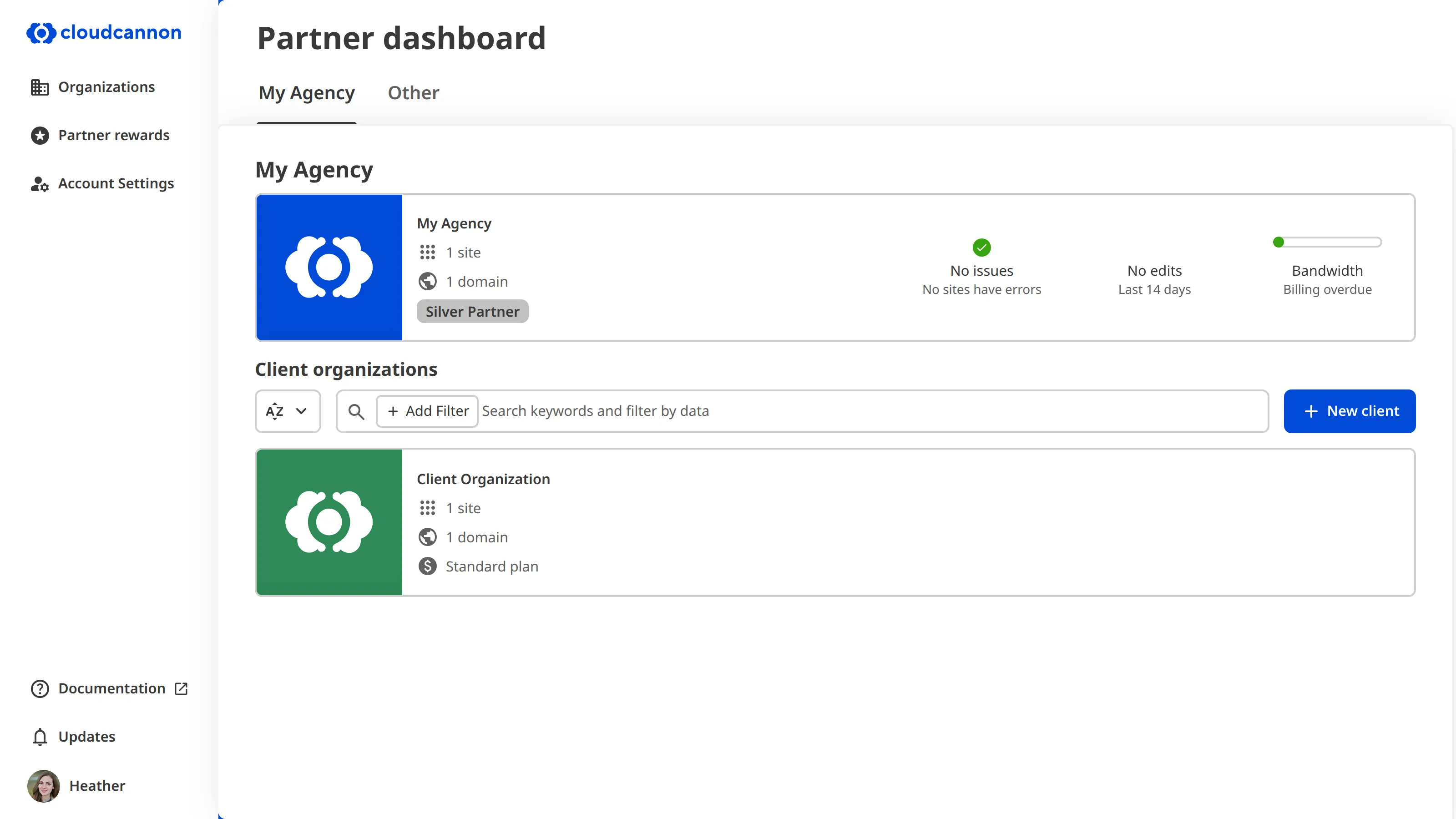 A screenshot of the Partner Dashboard shows one Partner Program Organization and a button labelled + New client.
