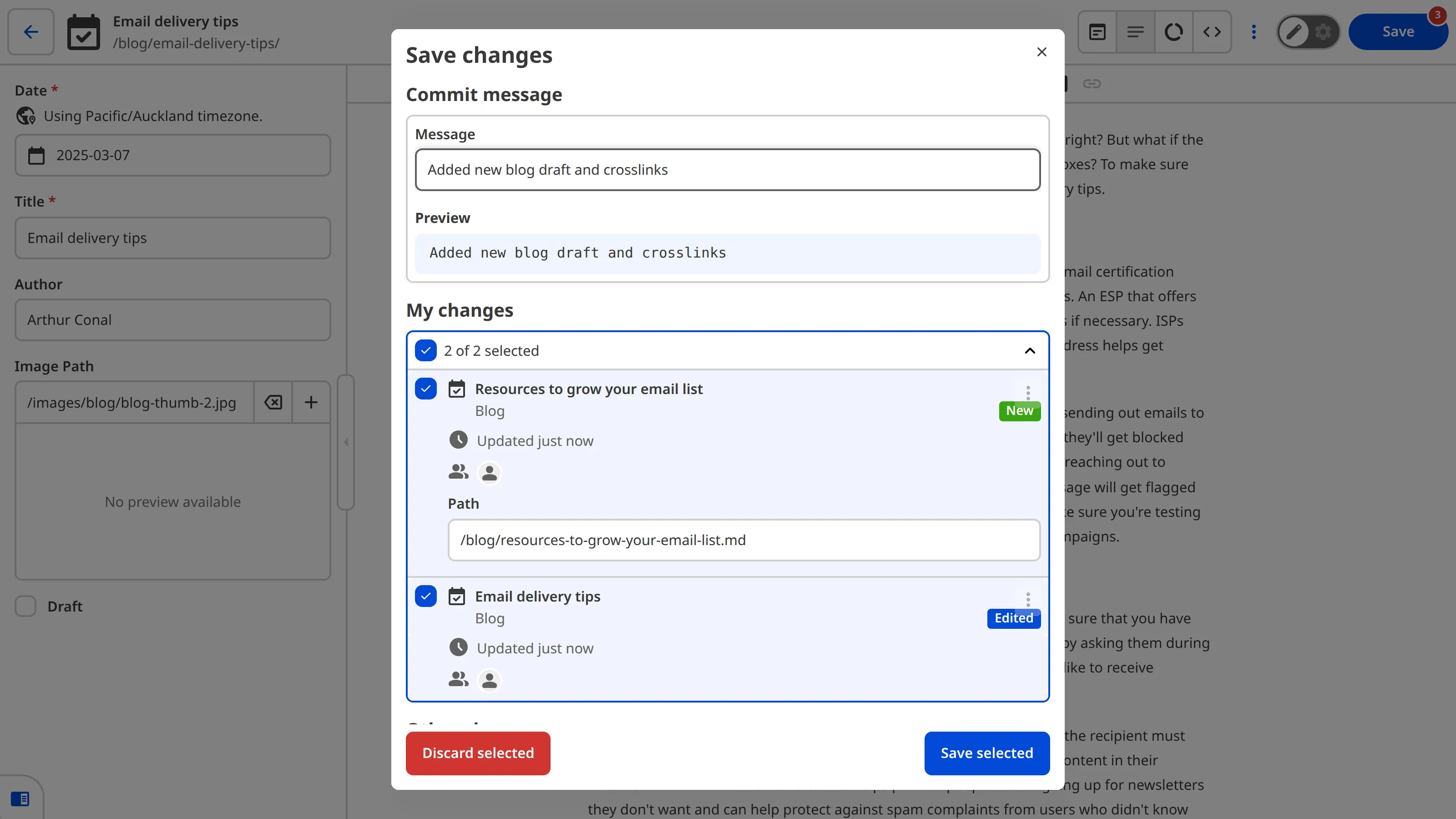 A screenshot of the Save Changes modal shows a Commit Message with fields for ticket number and subject.