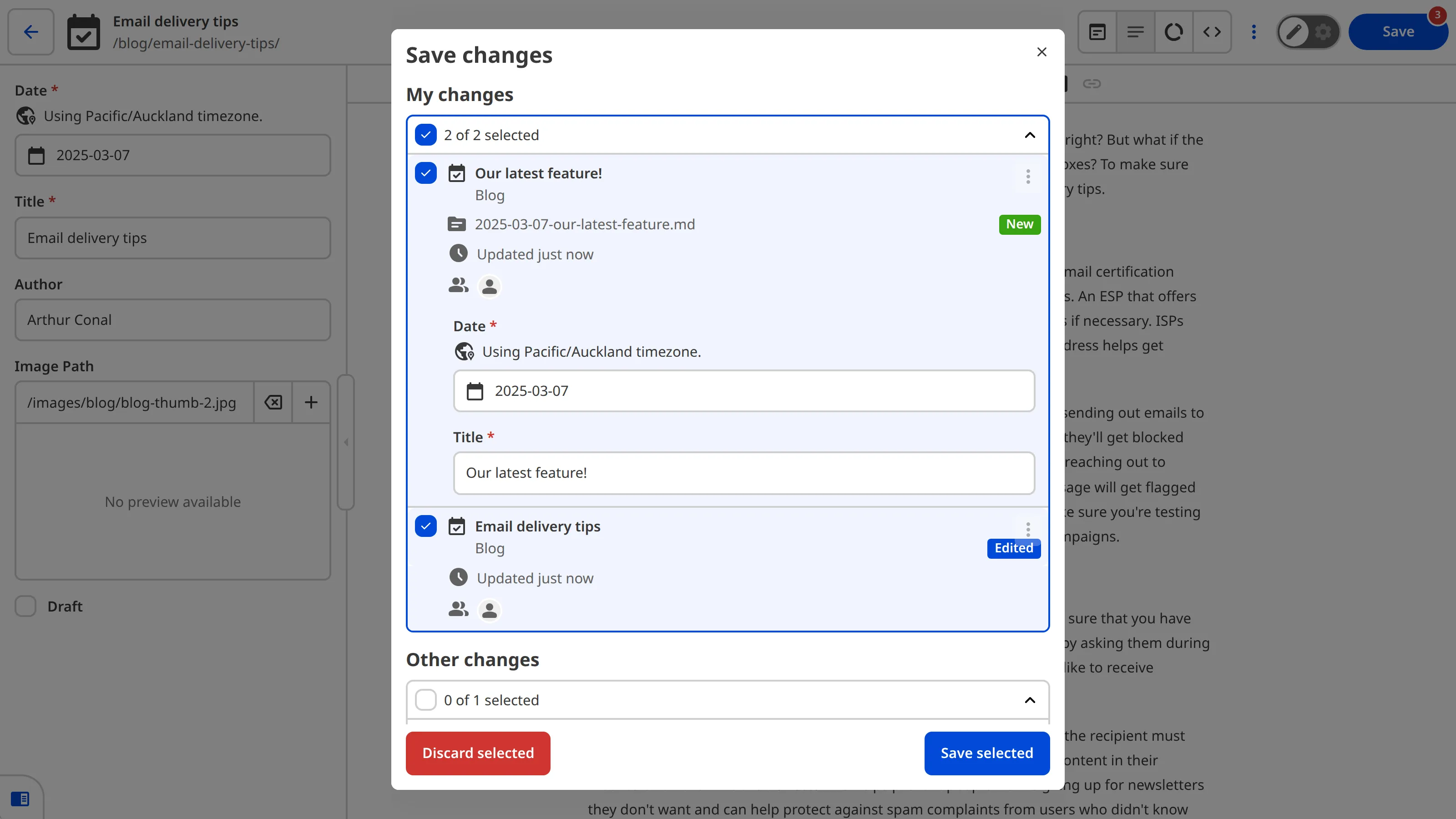 The save confirmation modal shows Date and Title inputs from the create path data placeholders.