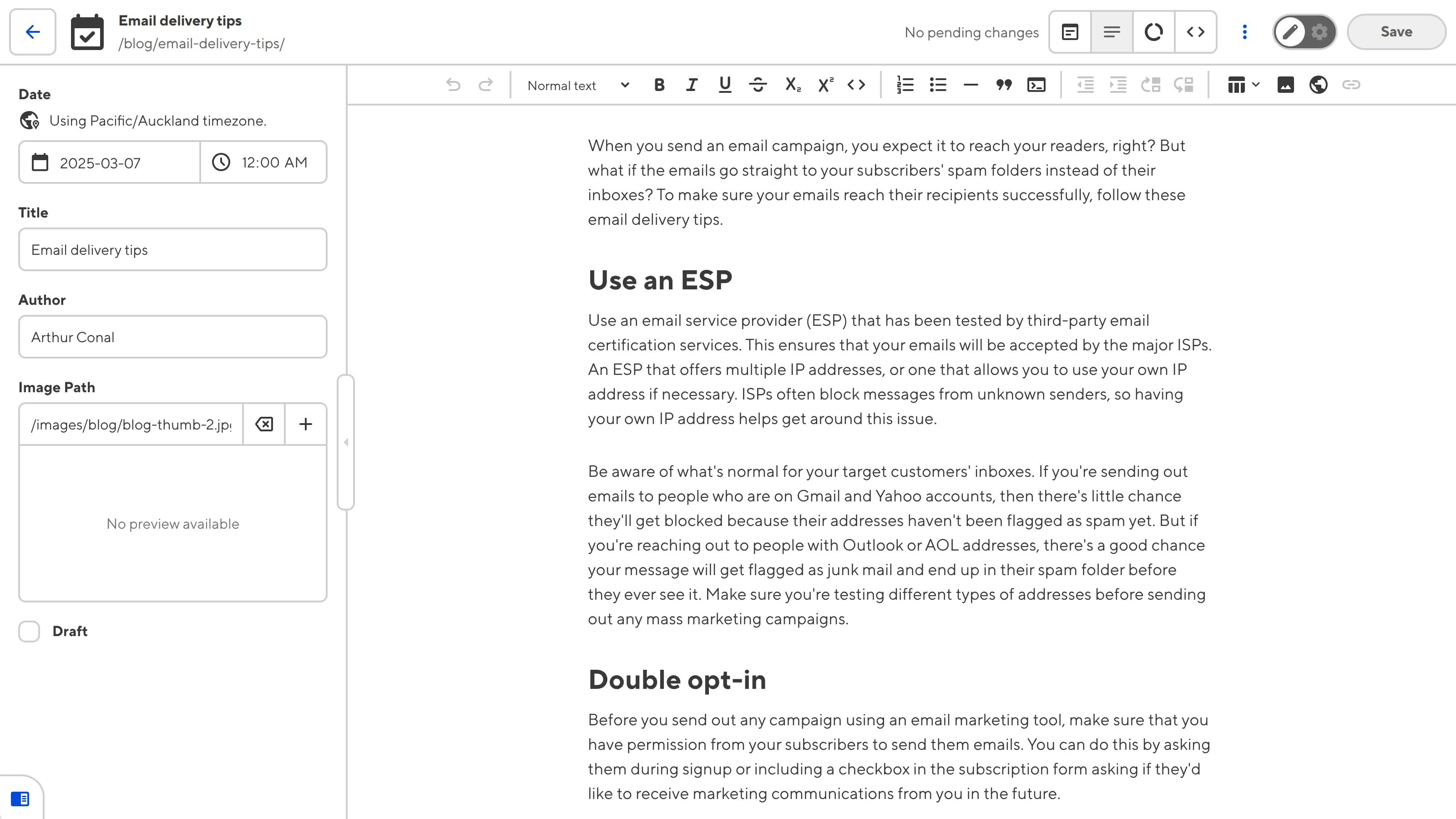 A screenshot of a blog file open in the Content Editor.